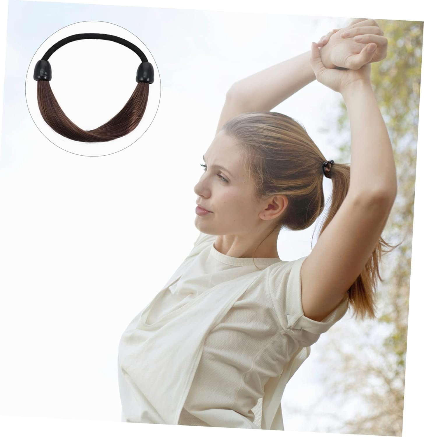 Elastic Bands Brown Hair Ties Braided-Wigs, 3 Pcs Wig Hair Ties Synthetic Ponytail Holders, Elastic Wigs Ponytail Holders Realistic Wig Hair Ropes image number 5