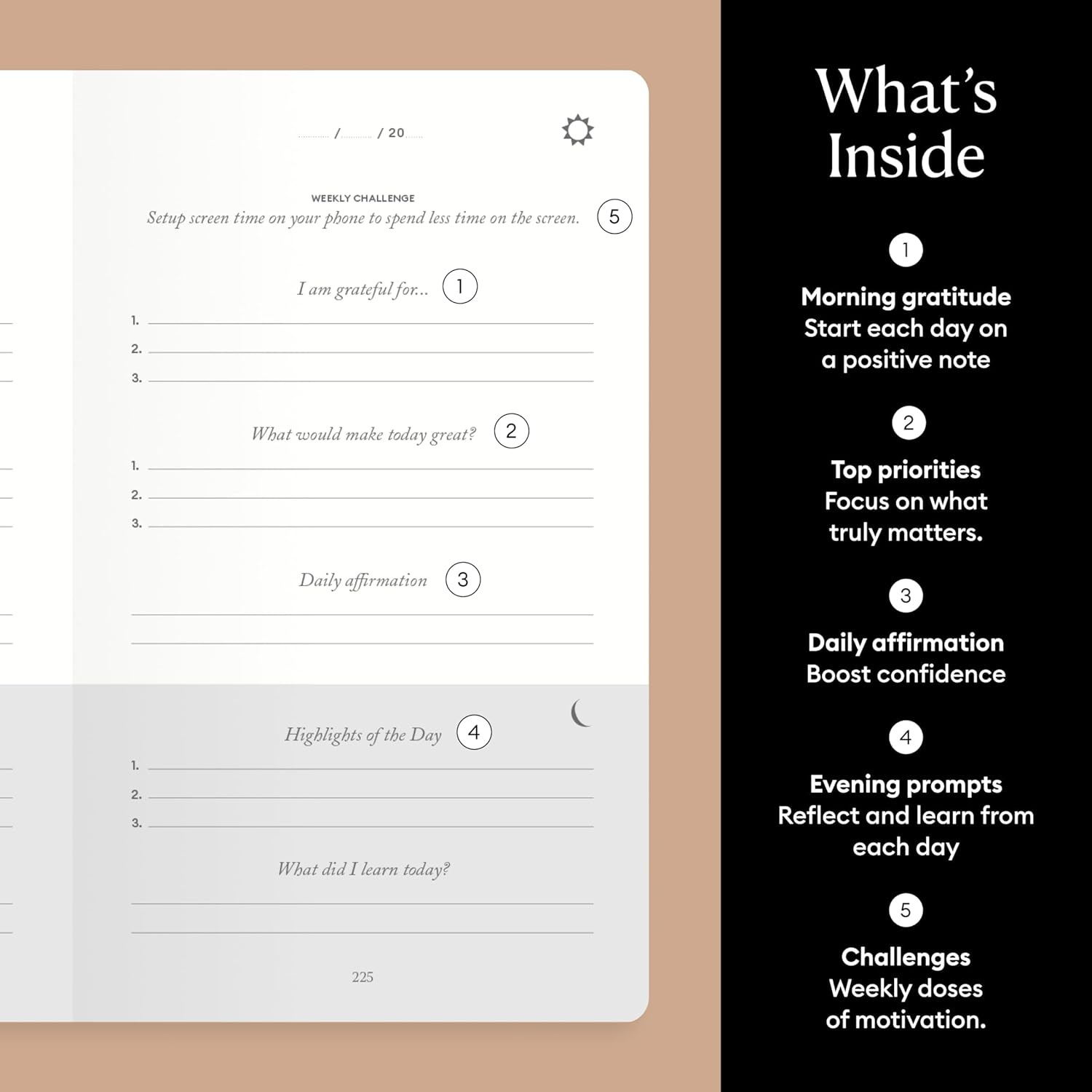 Spardar Gratitude Journal with Metal Pen, Five Minutes Journal a Day for More Happiness, Positivity, Mindfulness & Self Care, a Simple Effective Daily Mindfulness Journal, for Women & Men (White) image number 5