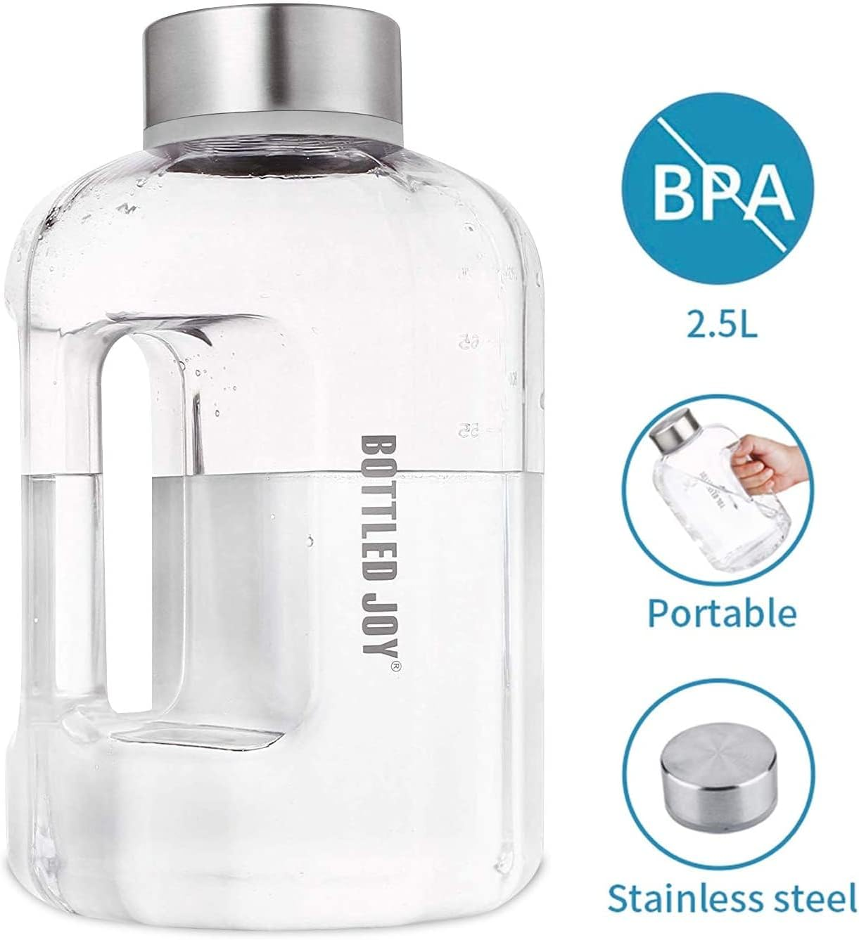 VENNERLI Water Bottles 2.2L Sports Water Bottle with Time Markings - BPA Free Xl Jug Leak Free Large with Handle Durable Reusable for Gym, Training, Hiking, Travel, Office, School (Clear) image number 5