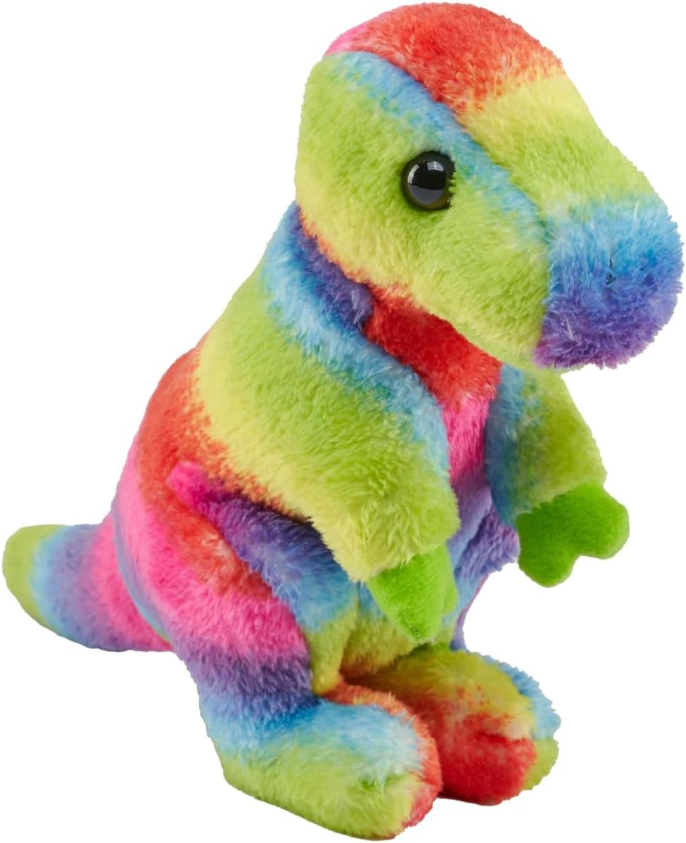 Wild Republic Pocketkins Eco Rainbow T.Rex, Stuffed Animal, 5 Inches, Plush Toy, Made from Recycled Materials, Eco Friendly