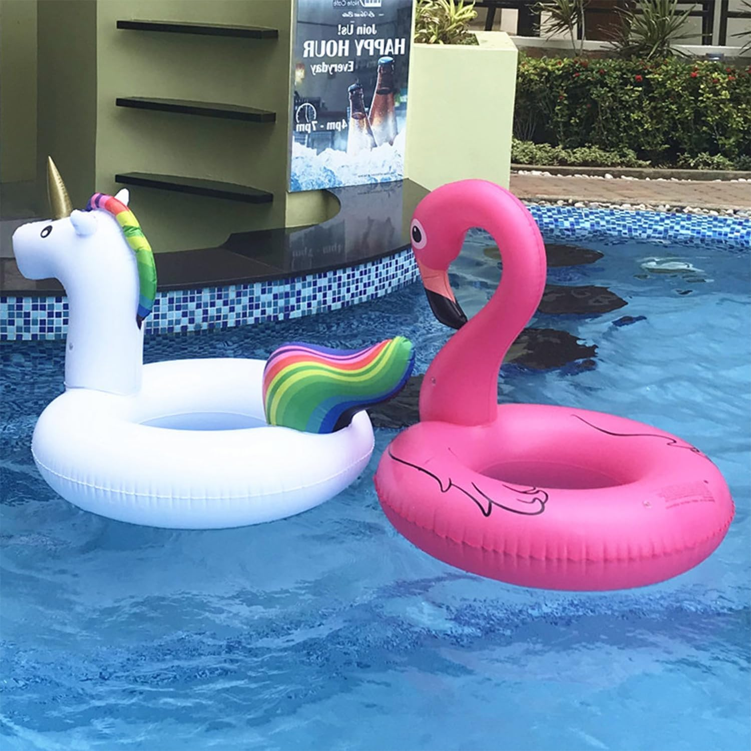 Inflatable Unicorn Flamingo Pool Floats - 2 Pack Pool Floaties Inflatables Rafts for Swimming Pool Tubes for Floating Lake Beach Floaty Swim Rings Pool Party Toys for Adults Kids image number 3