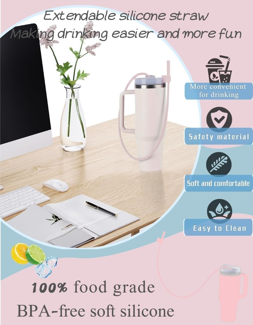 Flexible & Easy Sip: Extendable Reusable Silicone Straws - Innovative 35" Design, Fits 40 & 30 64 Oz Tumblers, Soft and Safe Accessories for Stanley Tumbler(Light Color Combination) image number 3