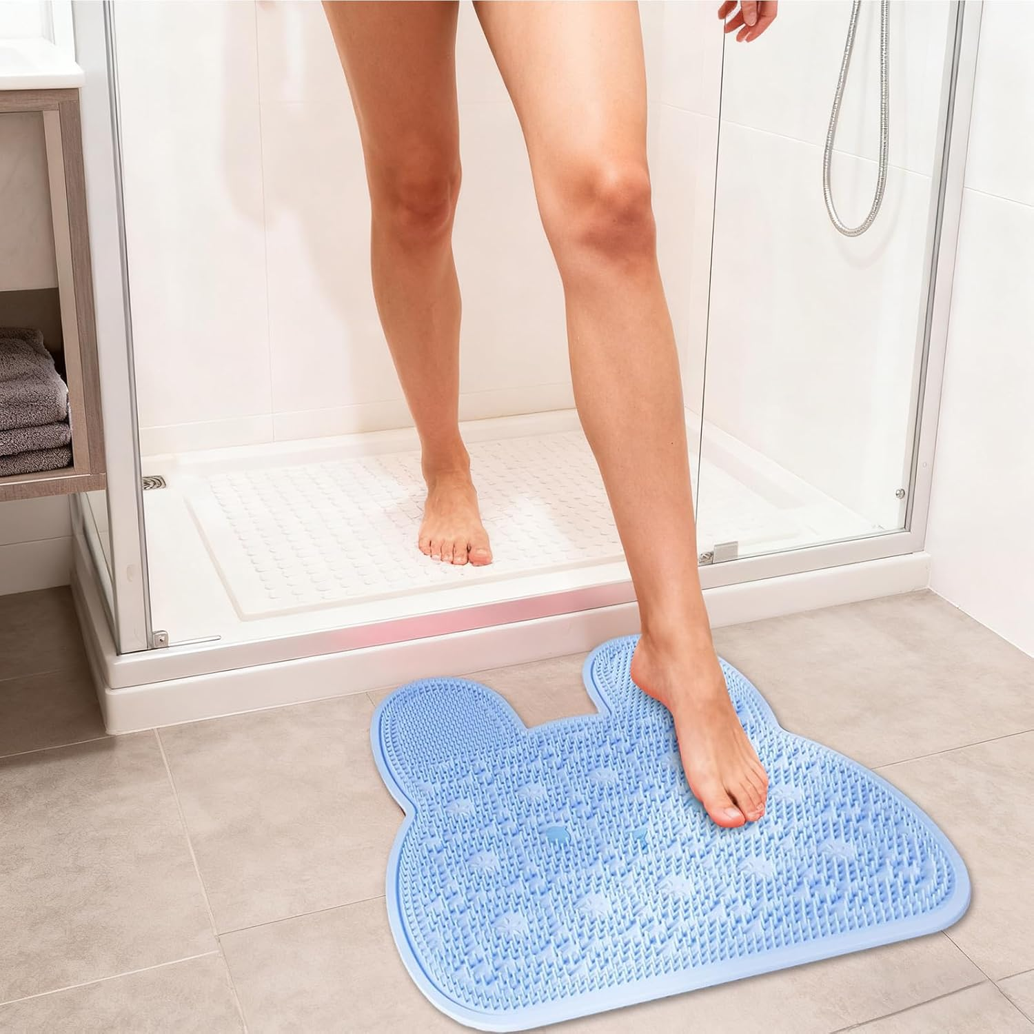 Foot Scrubber in Shower - Suction Cup Wall Mounted | Bunny Back Scrubber Foot Cleaner Mat | for Massage Cleaning Men Women Kids Family Home Bath Tub Floor Apartment Dorm - Grey image number 6