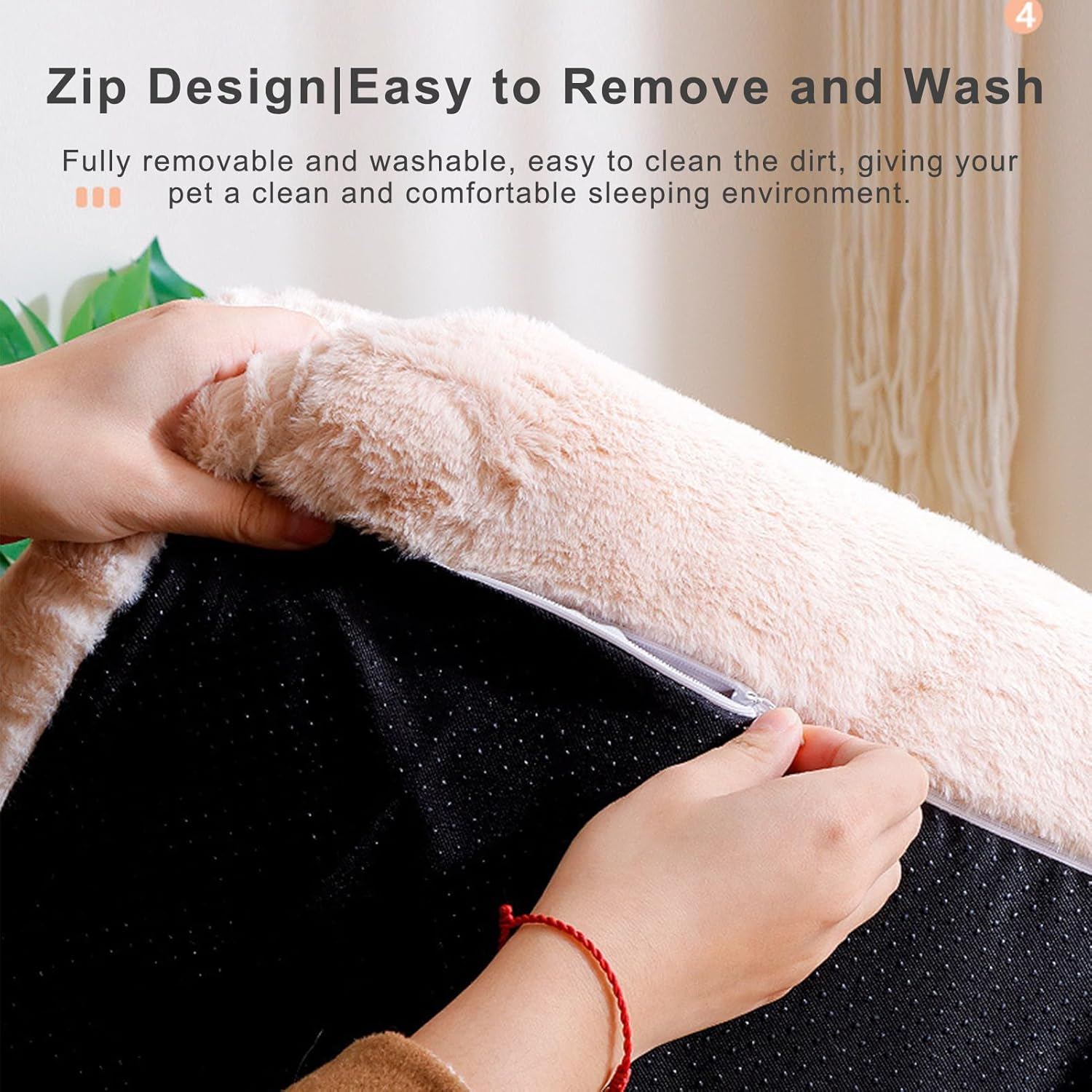 Cat Bed Ultra-Soft Plush Material Dog Cat Beds for Indoor Cats Cat Sofa Relieve Muscle and Joint Pressure Private and Comfortable Design Removable and Washable Anti-Slip Design Pet Comfort Beige M image number 6