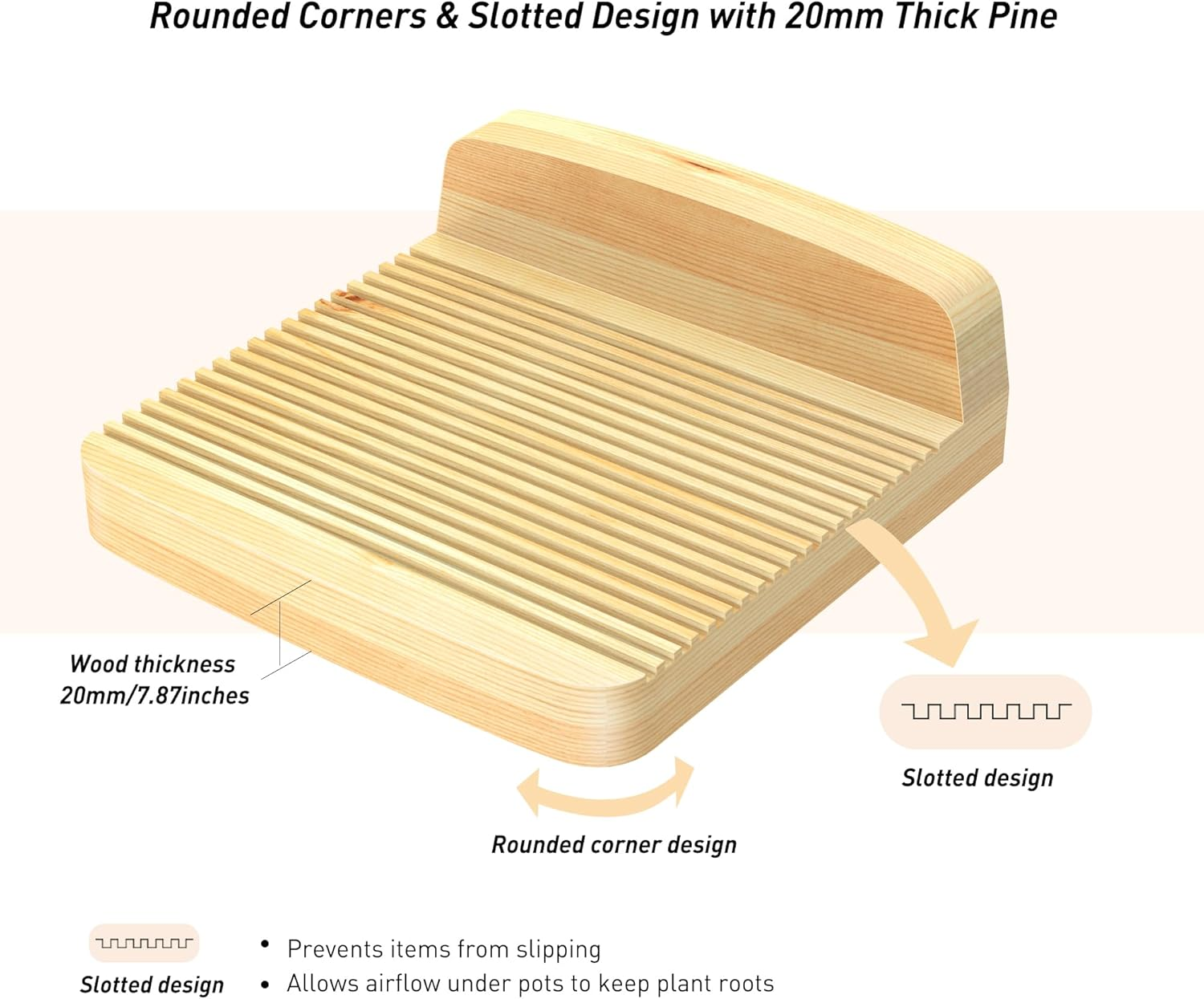 Floating Shelves for Wall. 6"X6" 2-Pack, Solid Wood with Slotted Surface for Breathable Anti-Slip, Rounded Corners, French Cleats, Easy Install for Bedroom, Living Room, Bathroom（Natural Pine）