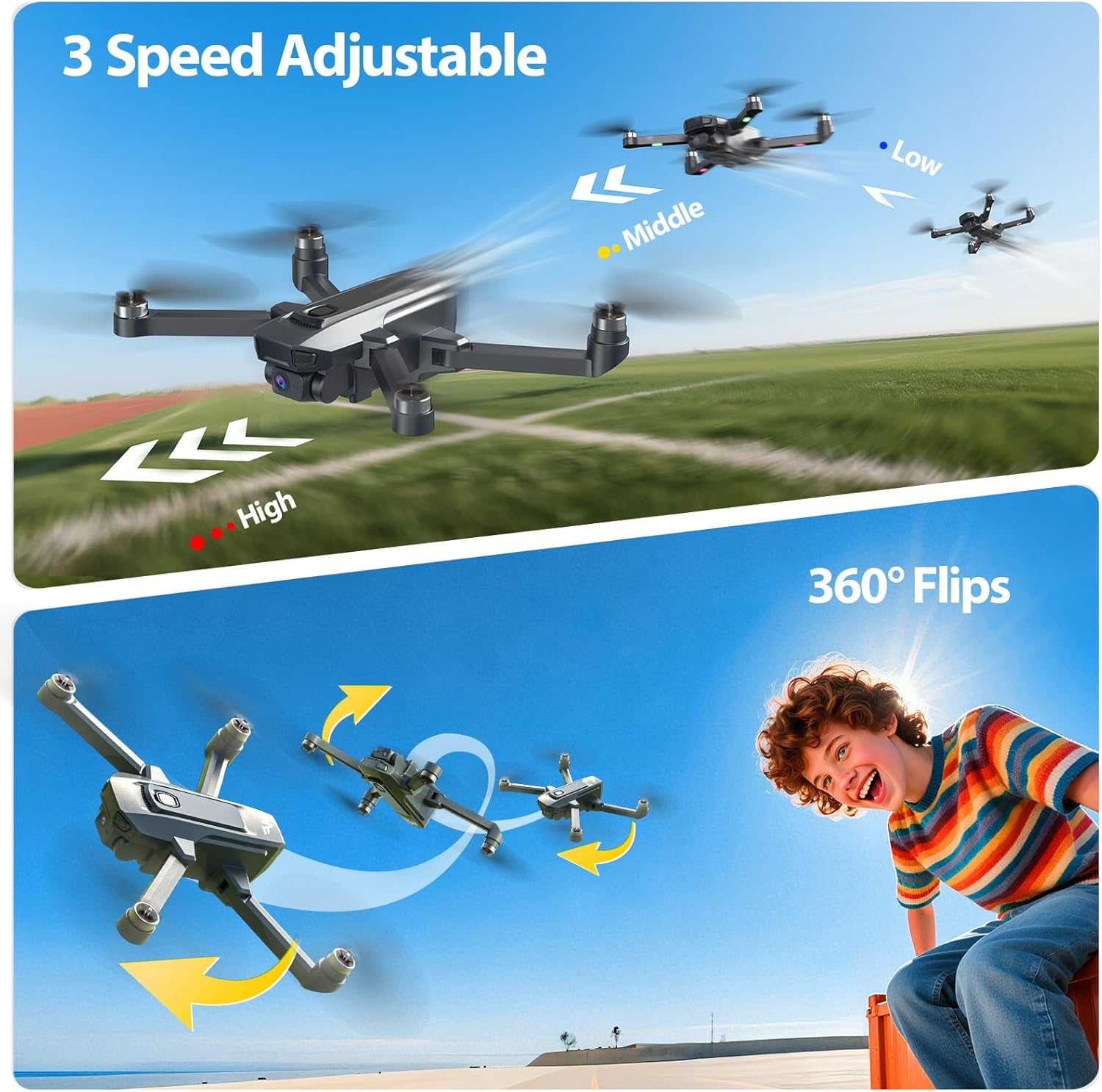 DEERC Drone with 1080P Camera for Adults with 5G Transmission, Foldable RC Quadcopter Small Drone Toys, Brushless Motor, Altitude Hold, 3D Flips, 2 Batteries