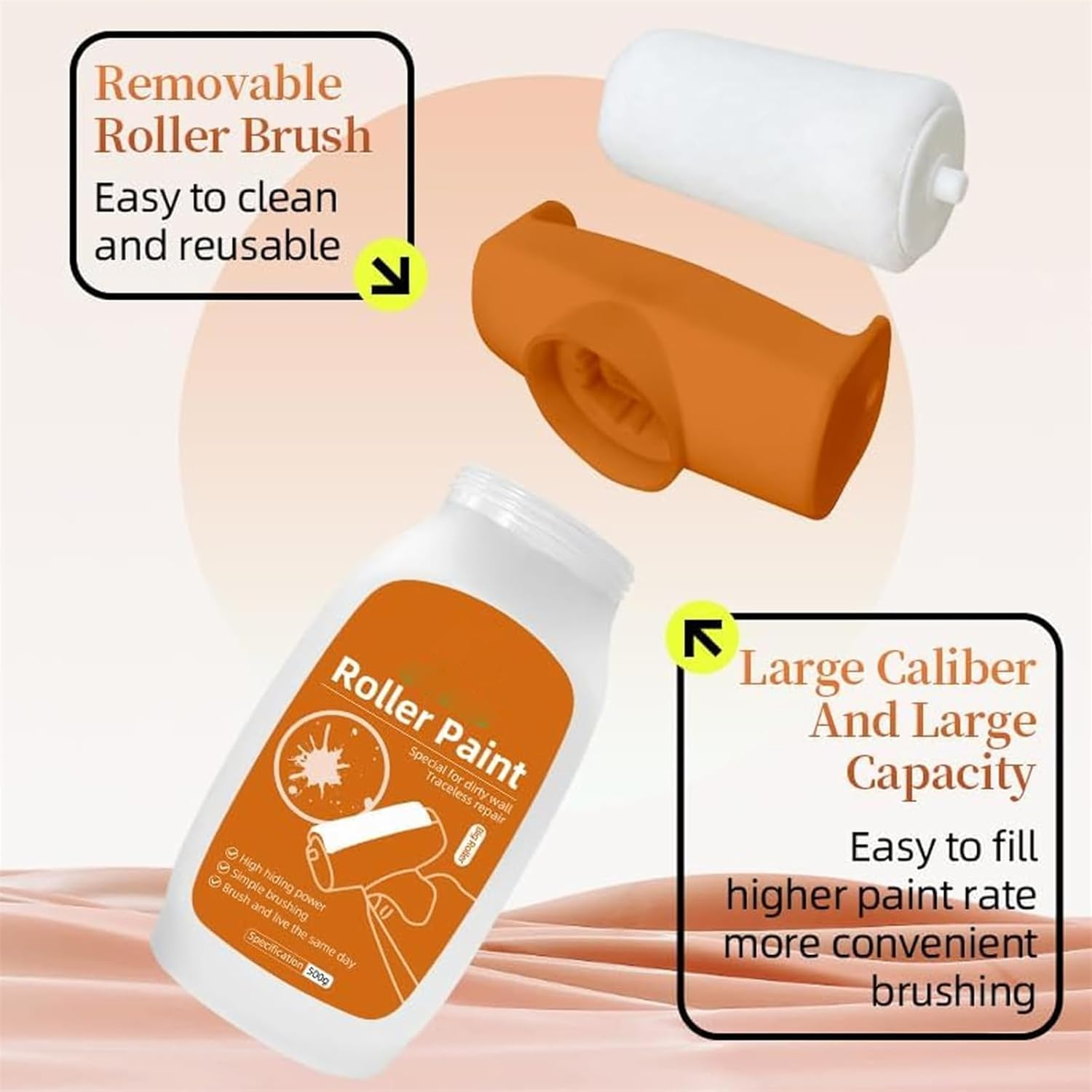 Turboroller Nexa, Nexa Turbo Roller, Turbo Roller White Paint for Interior Wall Repair, Water-Based Latex Walls Paint, Instant Wall Touch-Ups, to Surface-Level Damage (White,0.5 Liters) - Beige image number 2