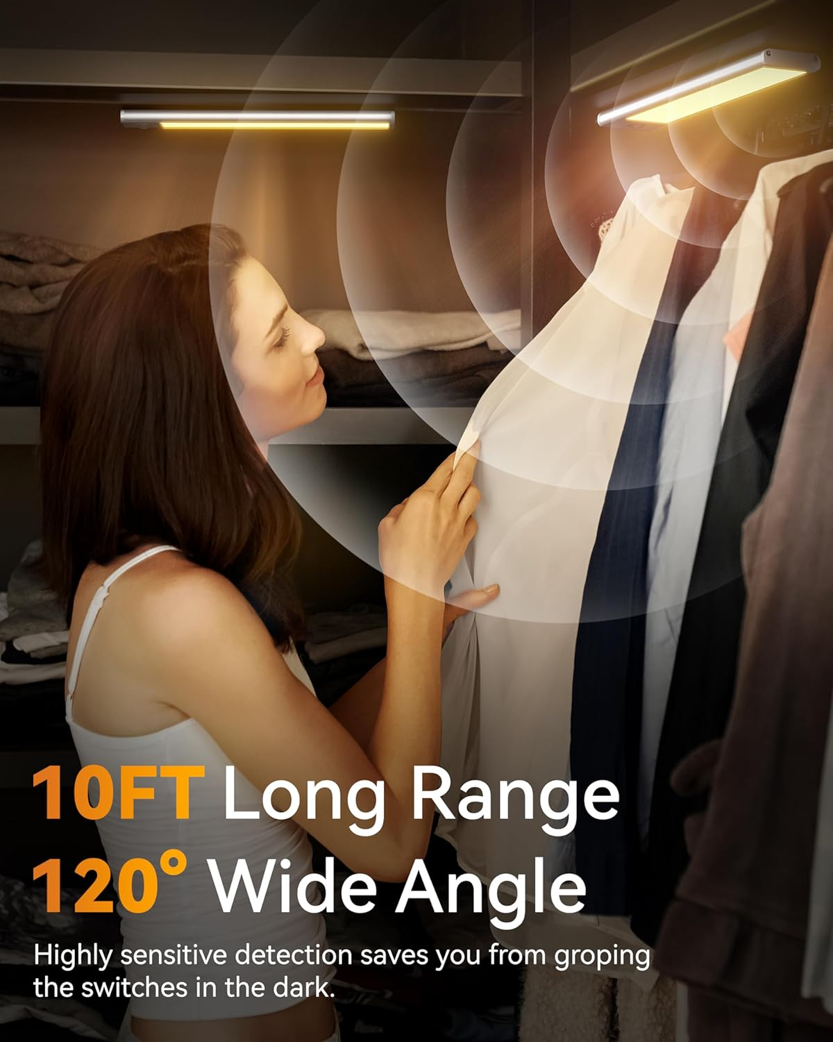 AUSELECT under Cabinet Lighting, 4-Pack Motion Sensor Closet Lights, Wireless USB Rechargeable Led Light Bars, Sensor Night Lights for Drawers, Wardrobe, Stair, Kitchen image number 4