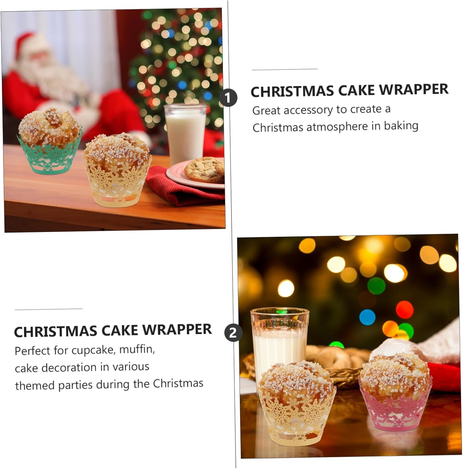 SECFOU 36Pcs Cake Surrounds Christmas Cake Wrapper Paper Cups Snowflake Baking Liner for Theme Parties image number 3