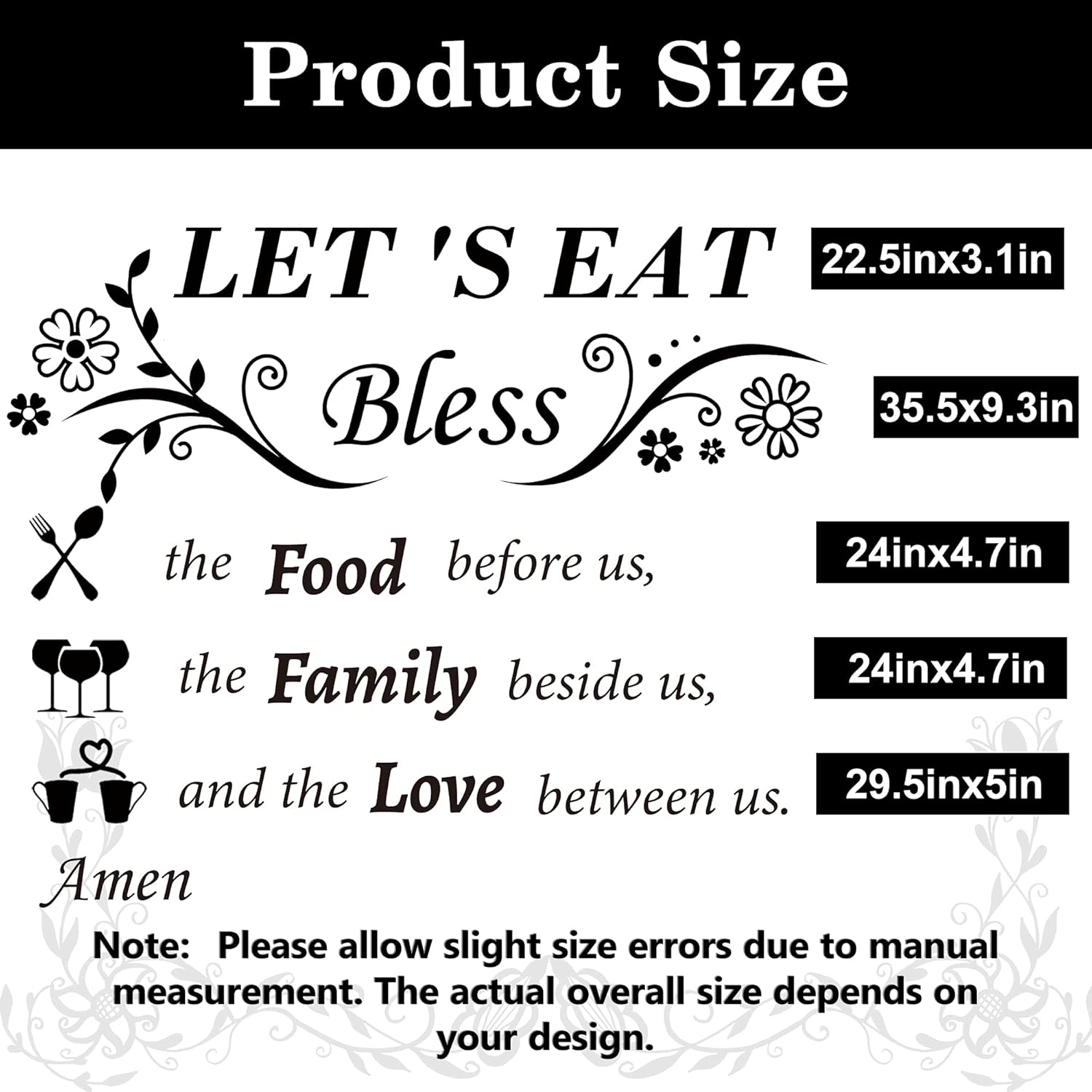 Kitchen Wall Decals Dinner Meal Prayer Wall Stickers Vinyl Kitchen Quotes Wall Decal Let'S Eat Bless the Food before Us Sign Christian Religious Saying Stickers for Dinning Room Home Restaurant image number 3