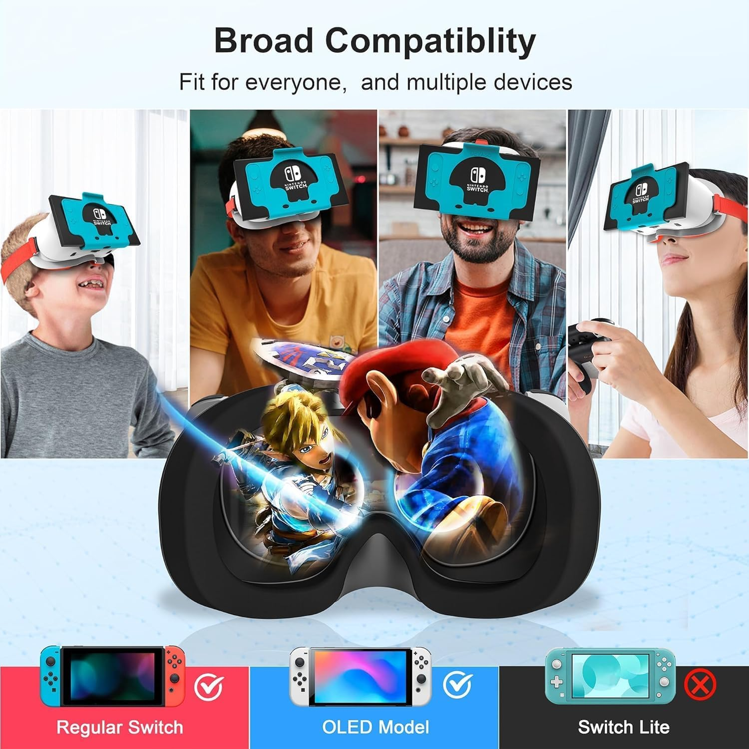 VR Headset for Switch and OLED, Upgraded Virtual Reality VR Glasses with Adjustable HD Lenses Comfortable Head Strap, 3D Goggles for Nintendo OLED VR Games (White+Red) - White+Red image number 5