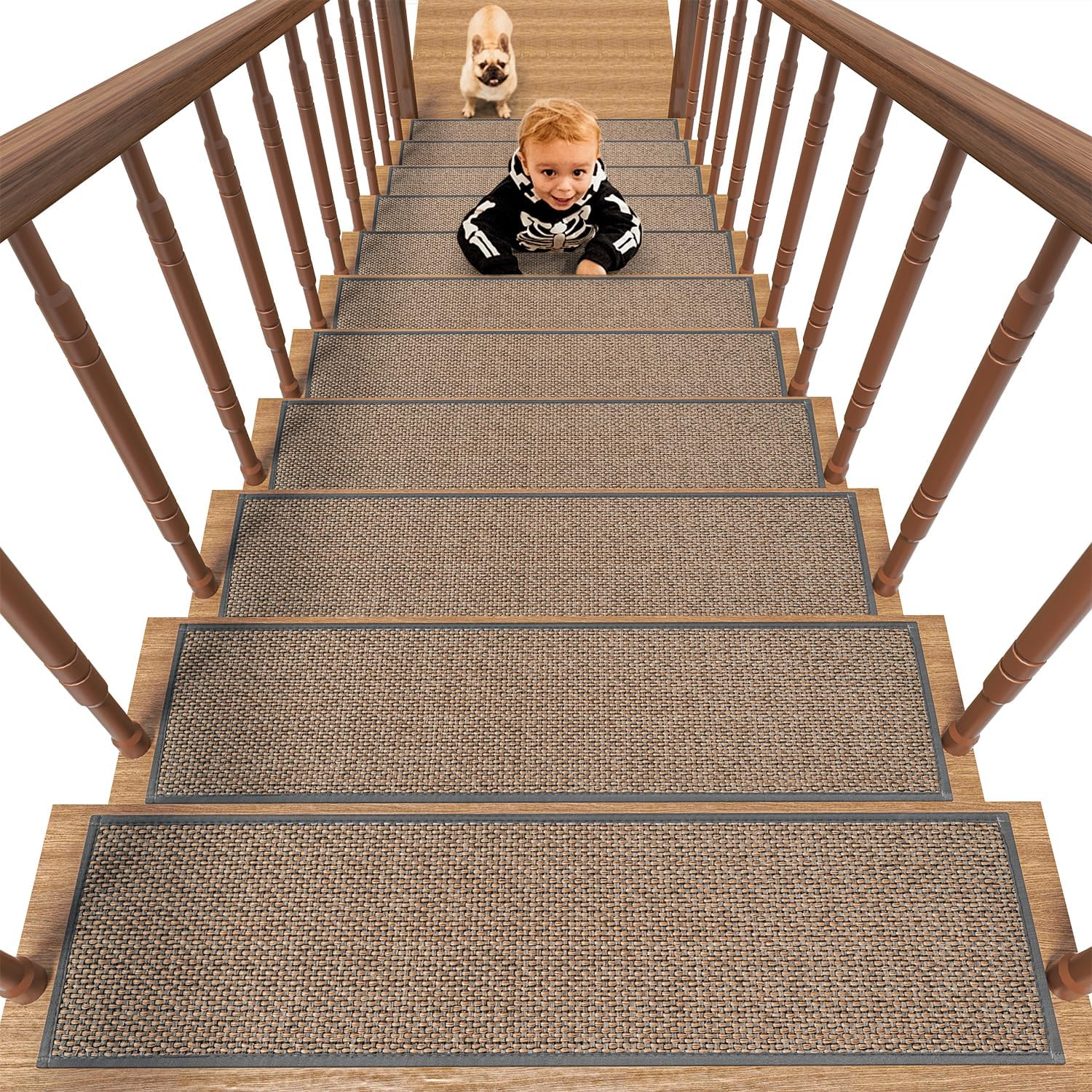 PADOOR Non Slip Stair-Treads Matching-Mat for Wooden Steps, Square Rubber Backing Non Slip Stair Landing Mat 31X31 Inch