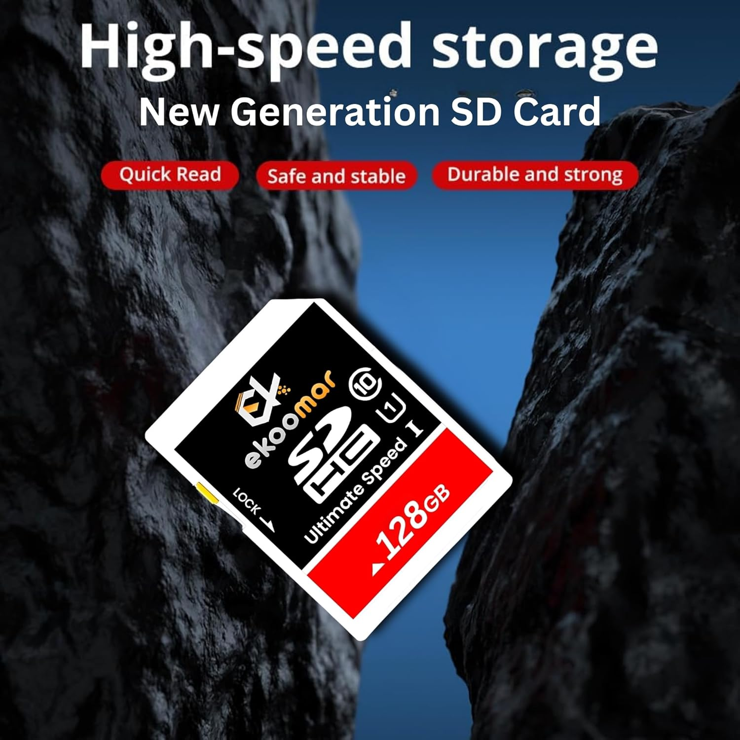 Ekoomar U1 128GB SD Card - Class 10, High-Speed Memory Card with 100Mb/S for Digital Camera, Dash Cam, & Video Recording | Durable & Reliable Storage for Memories, Camera SD Card