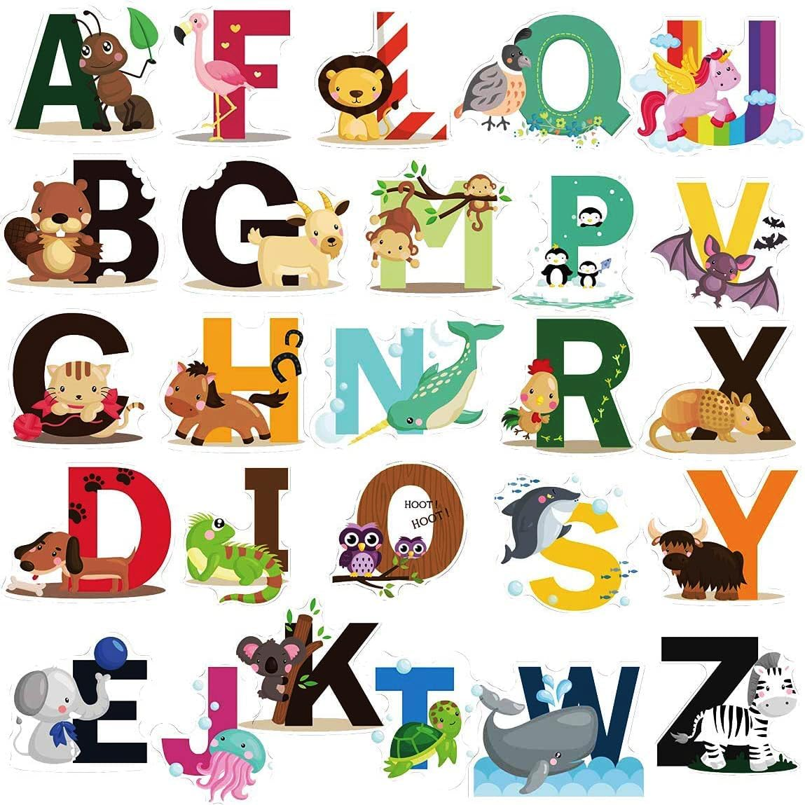 DEKSOH Educational Animal Alphabet Wall Decal Set - Peel and Stick ABC Wall Stickers for Kids Room and Baby Nursery image number 6