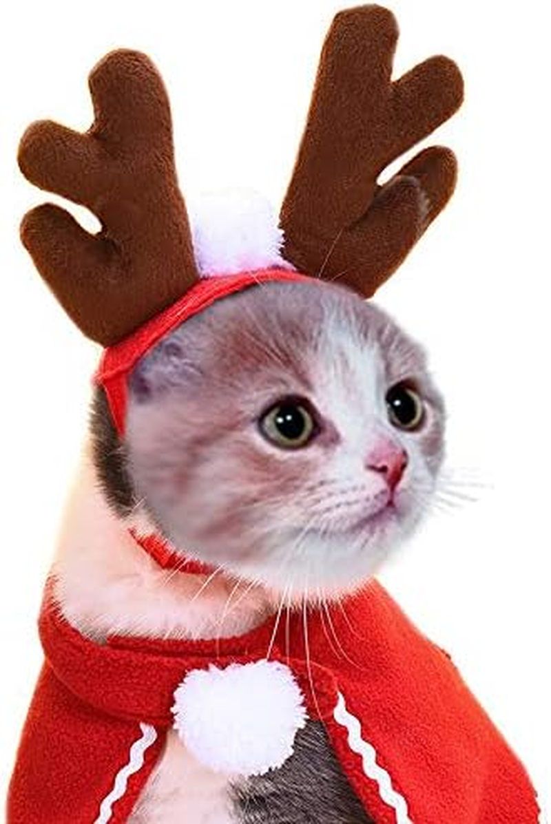 Santa'S Helper Cat & Dog Costume - Reindeer Antlers Headband, Cloak & Accessories for Xmas Party & Christmas Eve Celebrations (S) image number 4