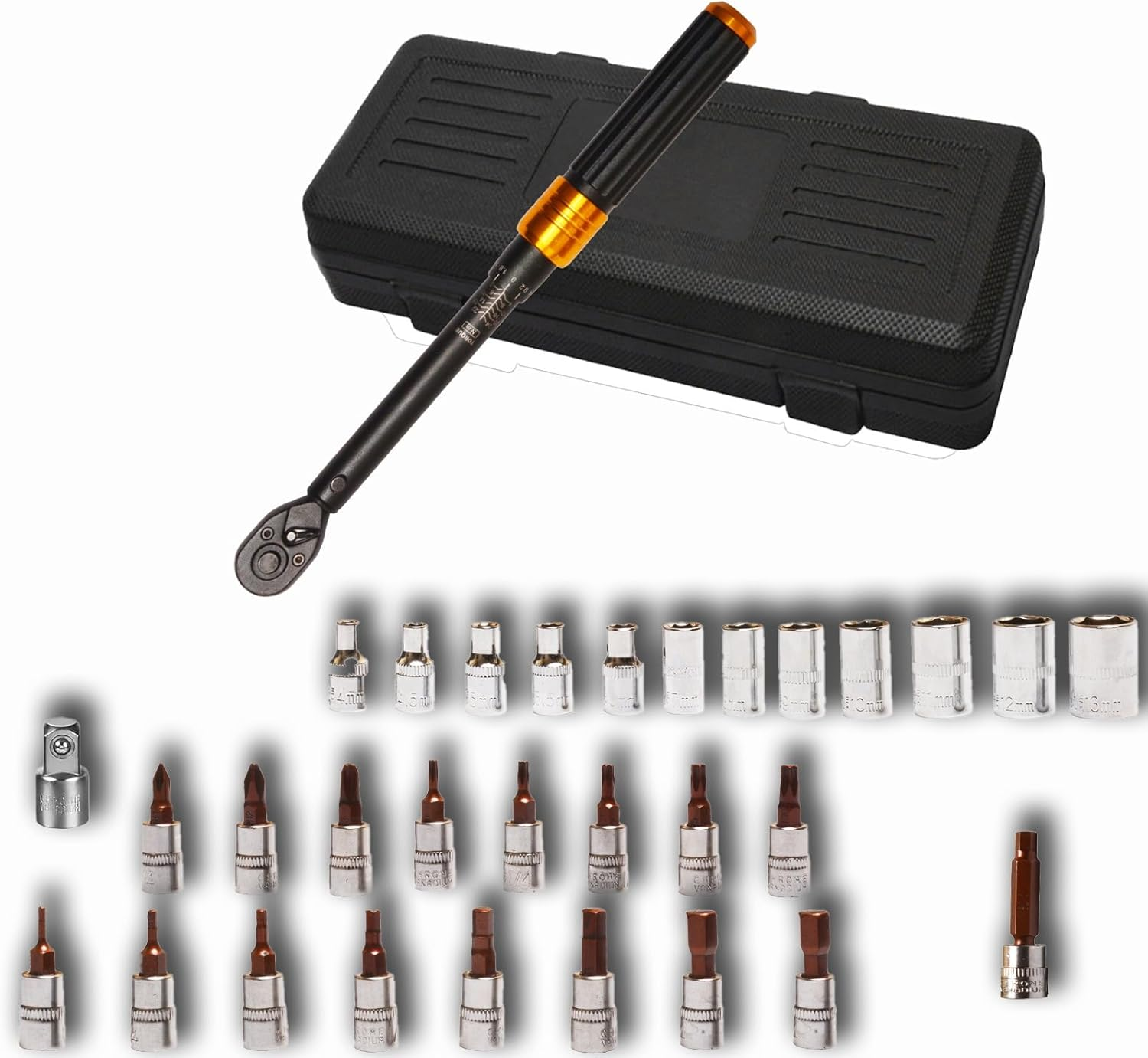 33-Piece 1/4" Torque Wrench Set, (2-25Nm) Dual Direction Adjustable 72 Tooth for Bike and Motorcycle Maintenance,With Extension Pole and Storage Box