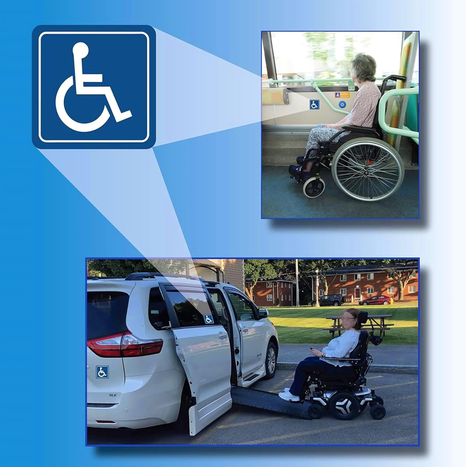 6-Pack Handicap Sign Stickers, ADA Compliant Disabled Wheelchair Symbol, Vinyl Disability Sticker for Window or Glass Door, Easy to Apply & Peel, Indoor/Outdoor Use, 7.6 X 7.6 Cm, Blue image number 4