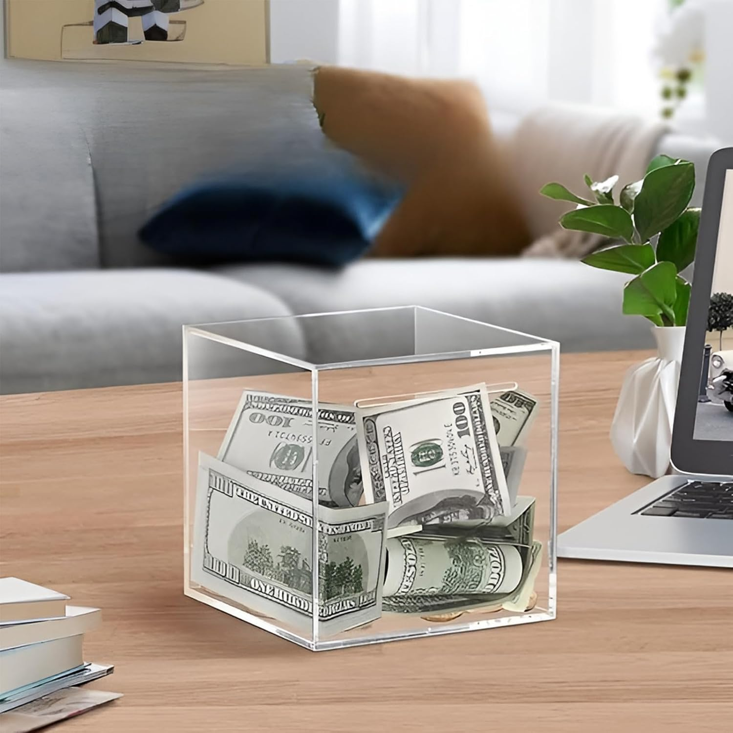 MYTOAU Clear Acrylic Piggy Bank for Adults Must Break to Open, Money Saving Box for Cash, Unopenable Savings Coin Jar (12 * 12CM) image number 4