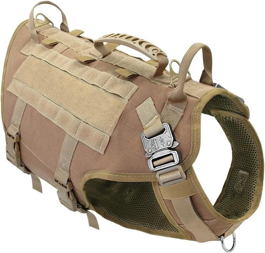 Adjustable Military Tactical Dog Harness Nylon Dog Harness Outdoor Working Dog Training Camping Hunting Harness Vest,Khaki,L image number 3