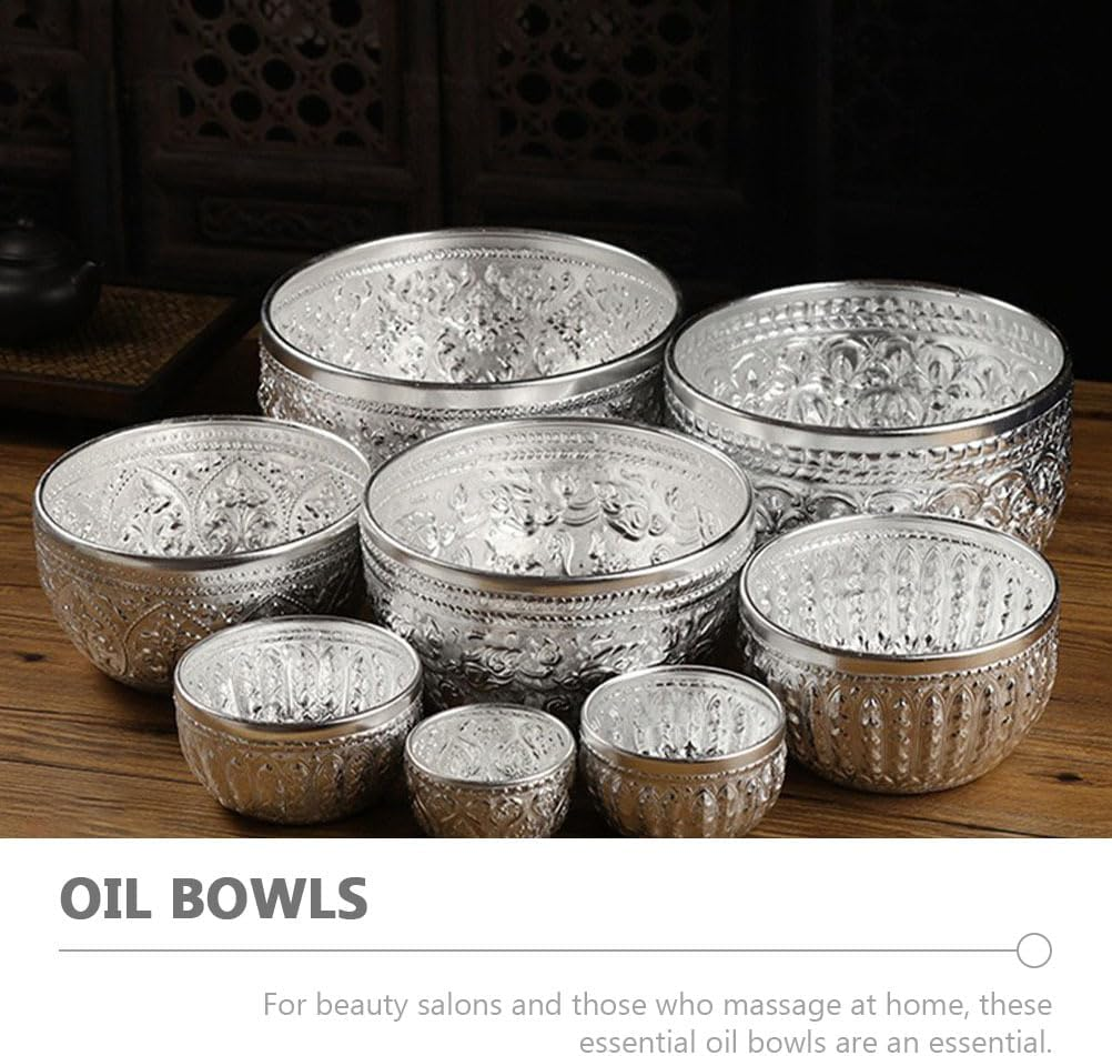 HOMSFOU 3Pcs Thai Bowl Offering Bowl Thai Rice Serving Bowl Spa Decor Retro Decor Aluminum Water Bowl Vintage Decor Golden Bowl Bathroom Decorations Carved Tin Bowl Multipurpose Condiment image number 4