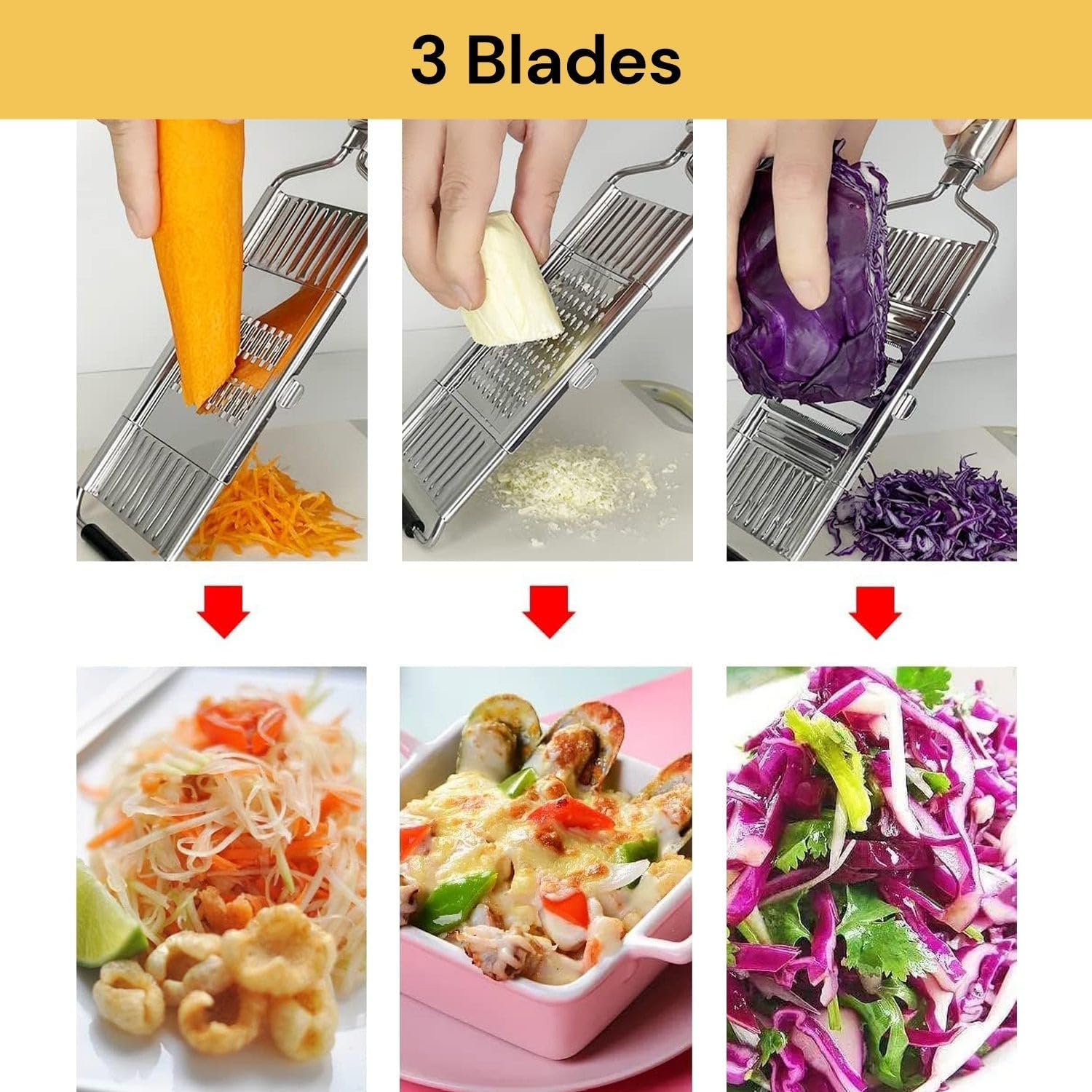 EZONEDEAL 3 in 1 Vegetable Chopper Set, Multipurpose Vegetable Slicer Cheese Grater Cutter, Handheld Graters for Kitchen, Stainless Steel Kitchen Tools for Potato Onion & Carrot Shredder Tool