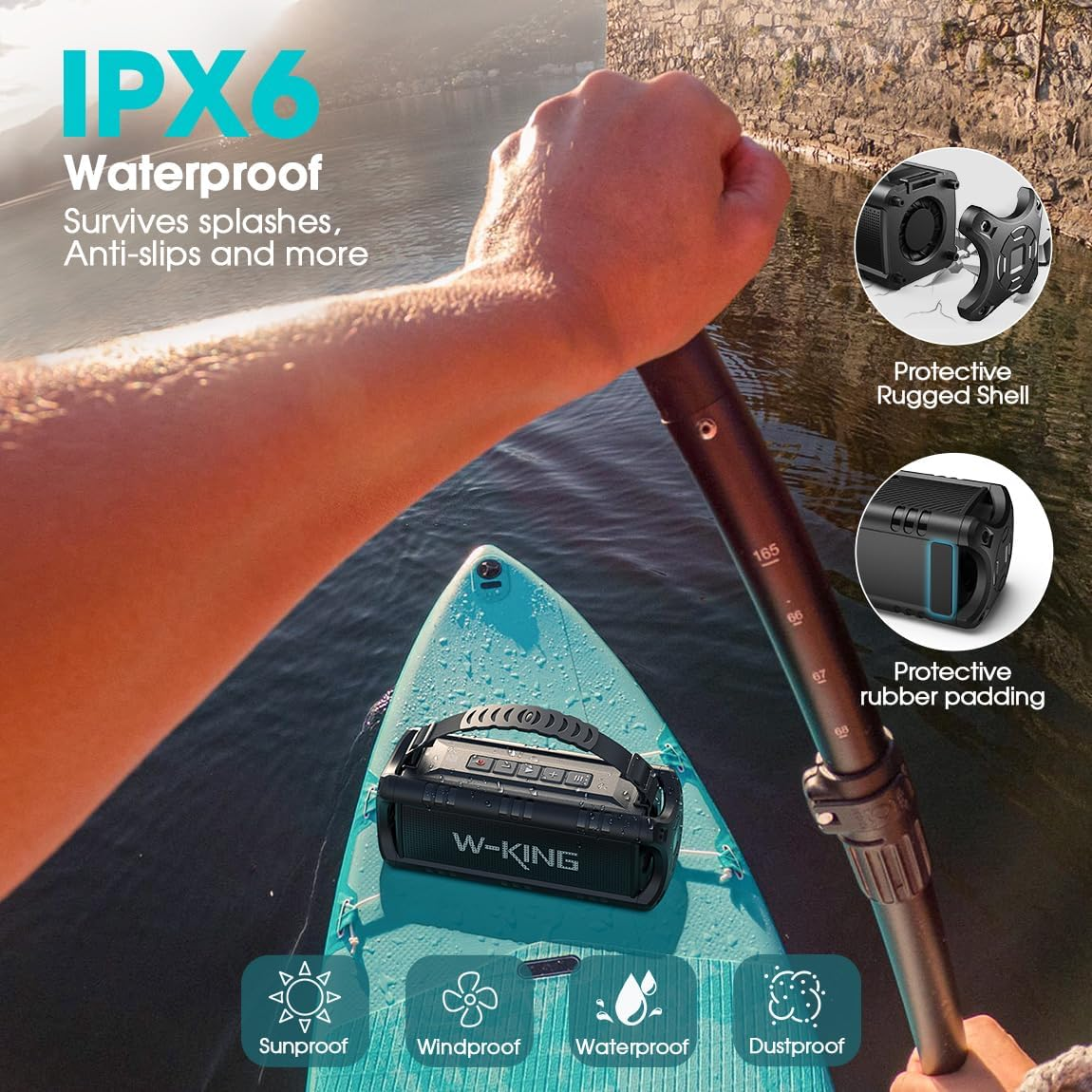 Bluetooth Speaker, W-KING 60W Peak 30W RMS Portable Wireless Speakers, Waterproof Speakers with Punchy Bass, 24 Hours Playtime, NFC, TF Card, USB Playback - Loud Speaker for Home, Party, Outdoor image number 2