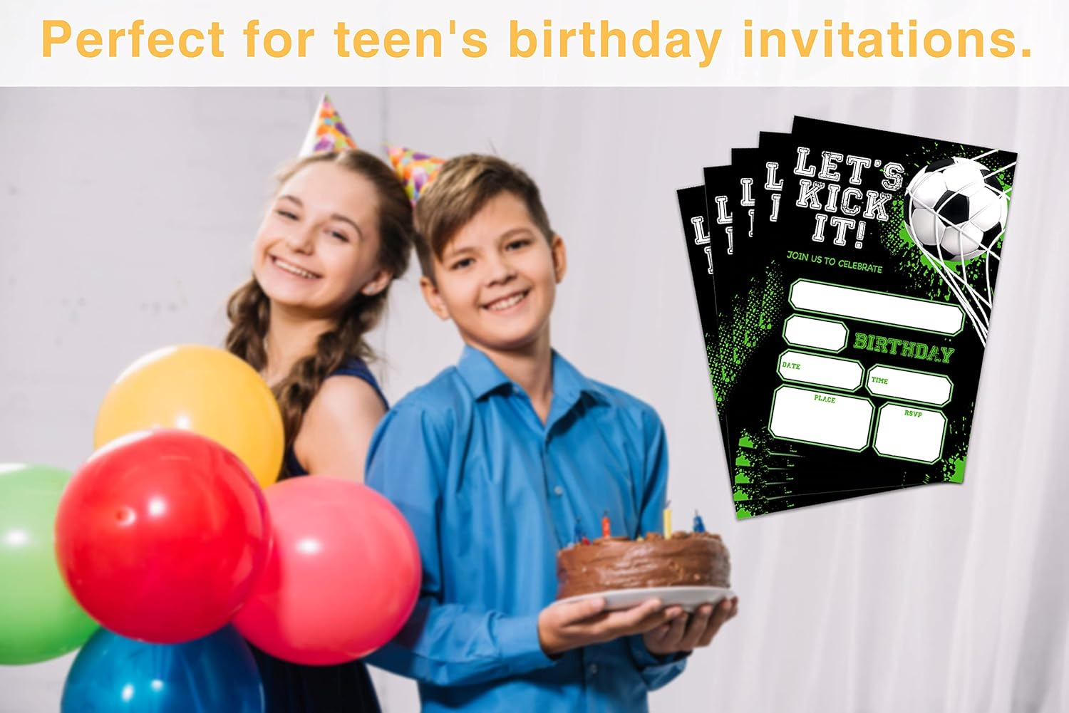 OICPYD Soccer Birthday Invitations, Soccer Birthday Party Invitations for Boys Girls Kids, Football Sports Fill in Party Invites, Decorations, Favors, 20 Invitations with Envelopes (B06) image number 2