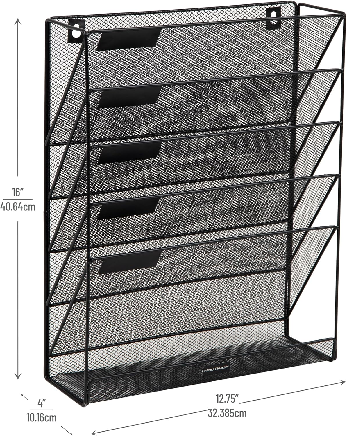 Mind Reader 5-Tier Vertical File Storage, Desktop Organizer, Wall Mount, Office, Metal Mesh, 12.75" L X 4" W X 16" H, Black image number 1