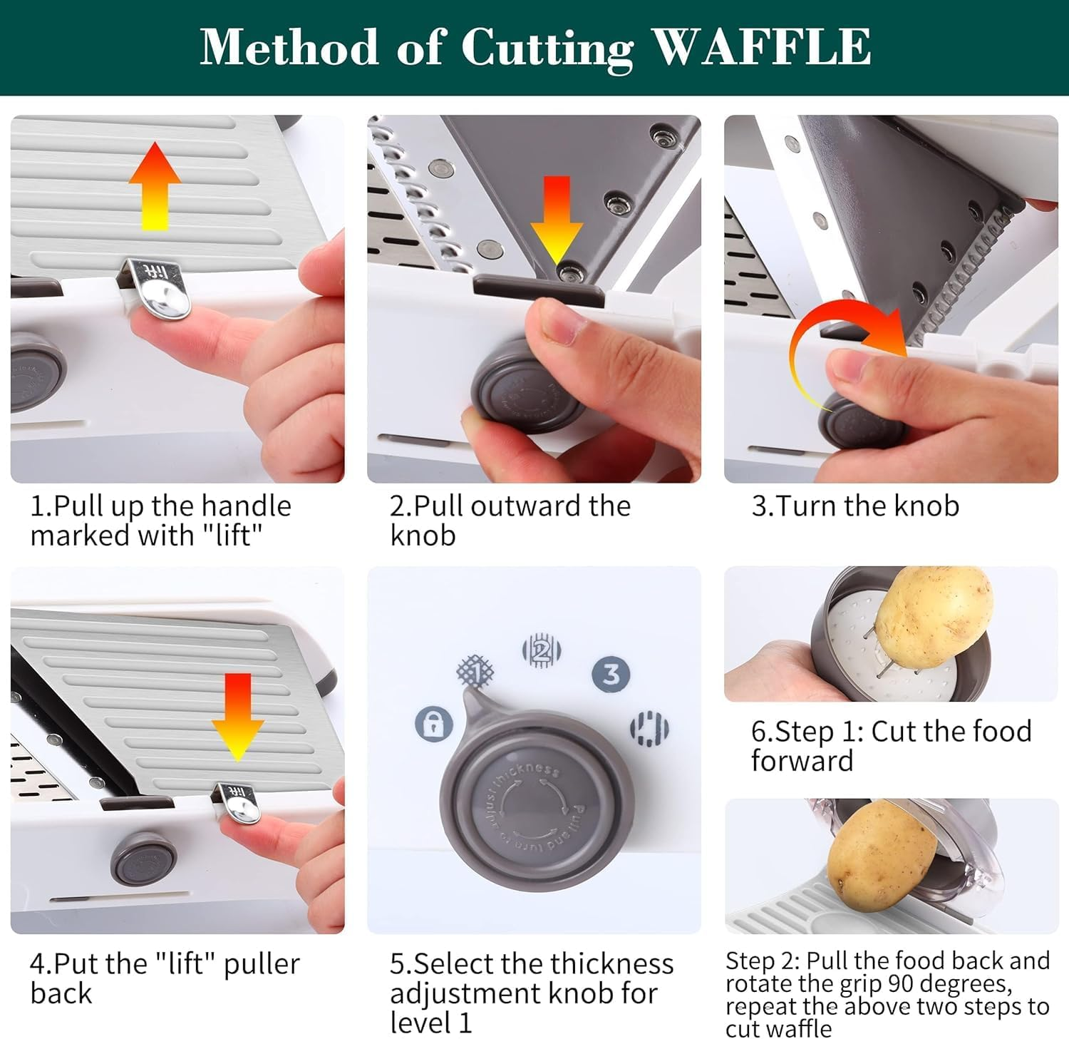 Mandoline Vegetable Slicer, Adjustable Blades Grater,Professional Multi-Function Potato Slicer Cutter, Adjustable Thicknesses, Julienne and Waffle Cut, Slicing Ramp, with Saftey Hand Guard image number 1