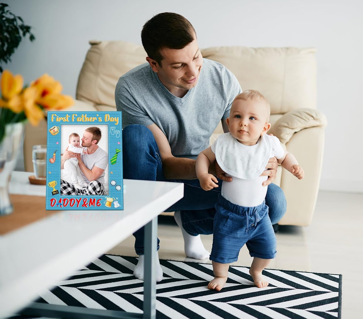 Daddy and Me First Fathers Day Picture Frame 1St Father&rsquo;S Day Photo Frame Gifts for New Dad Newborn Baby First Time Dad Photo Frames from Daughter Son Baby Nursery Decor image number 3