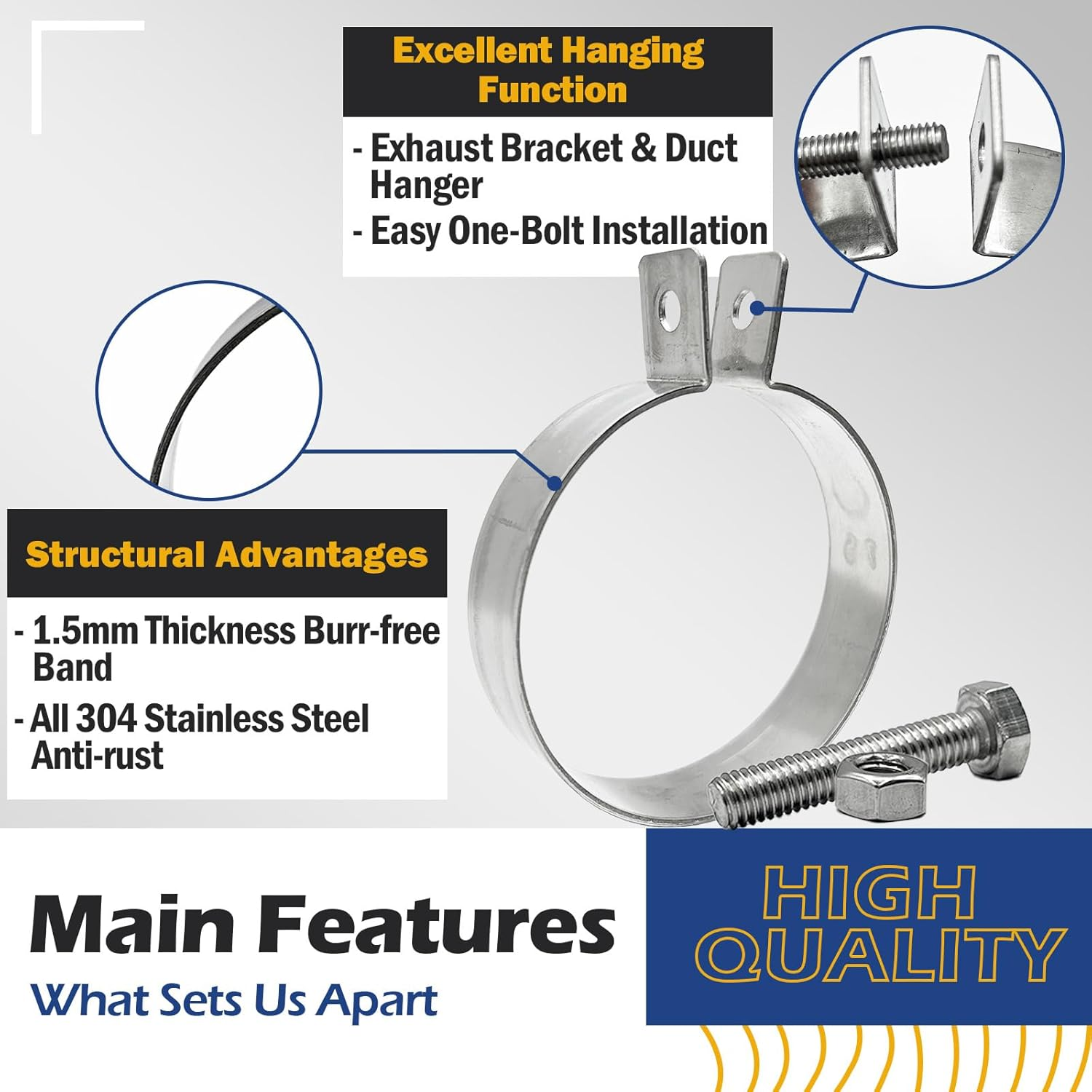 CHUN YUNG DA Universal Exhaust Band Clamp, 304 Stainless Steel Muffler Bracket for Motorcycle Exhaust Clamp75 Mm (3.0 Inch, 2 Pack) image number 4