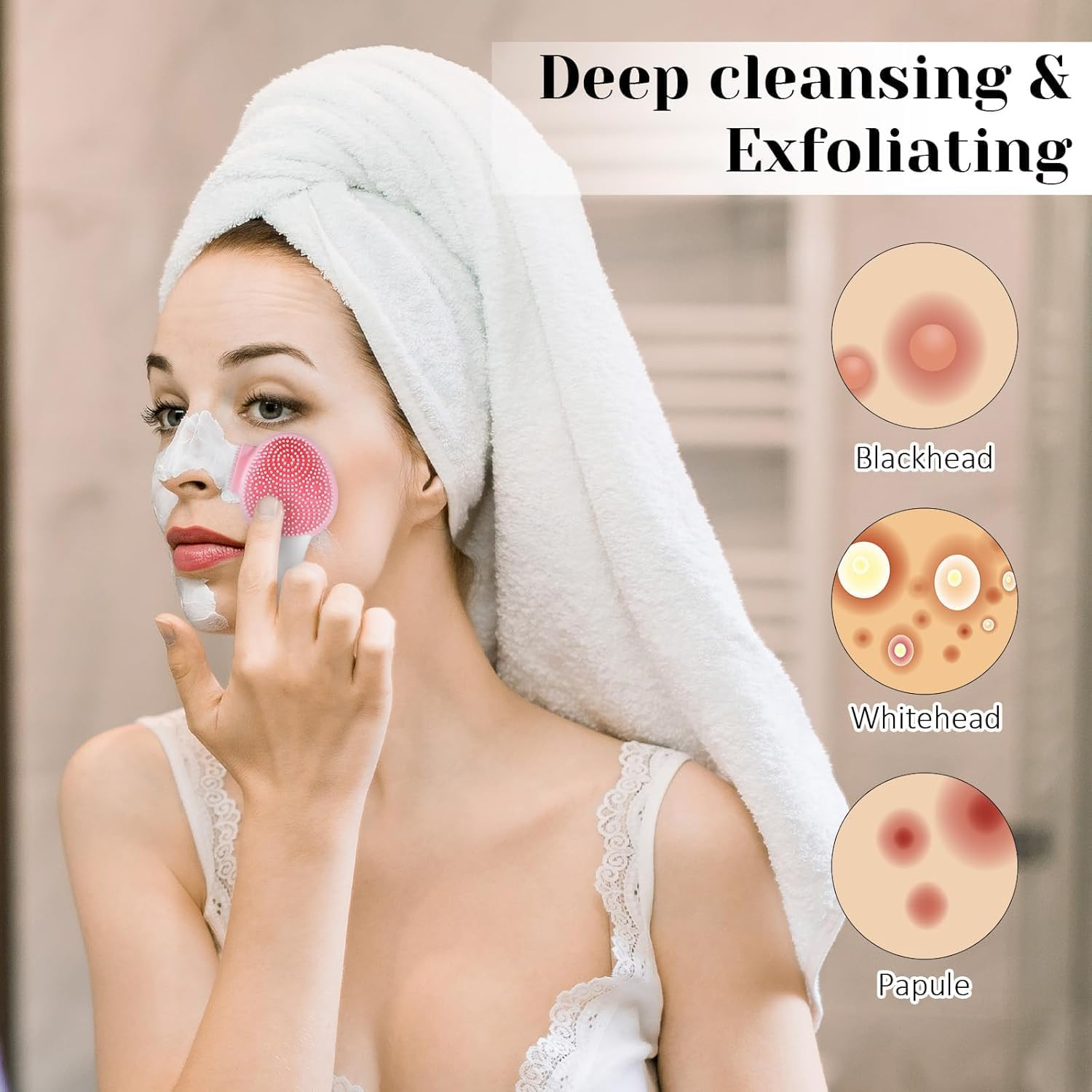 Silicone Face Cleansing Brush Set, 4 Pieces, Double-Sided Facial Scrubber and Mask Applicator image number 1