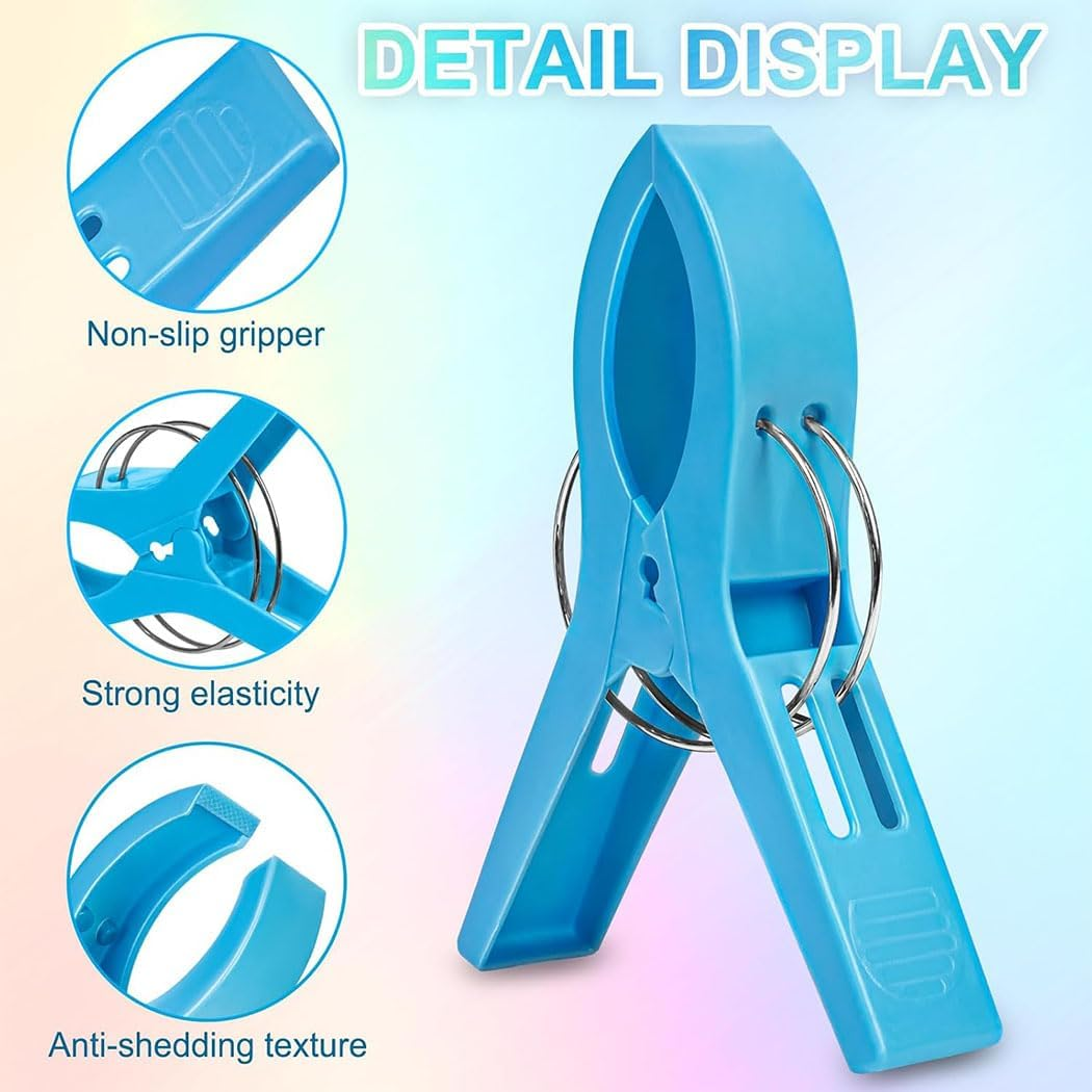 16 Pack Beach Towel Clips, Plastic Chair Clips Towel Holder Clothes Pins for Beach Chairs Hanging Clip Clamps, Beach Accessories for Vacation image number 3