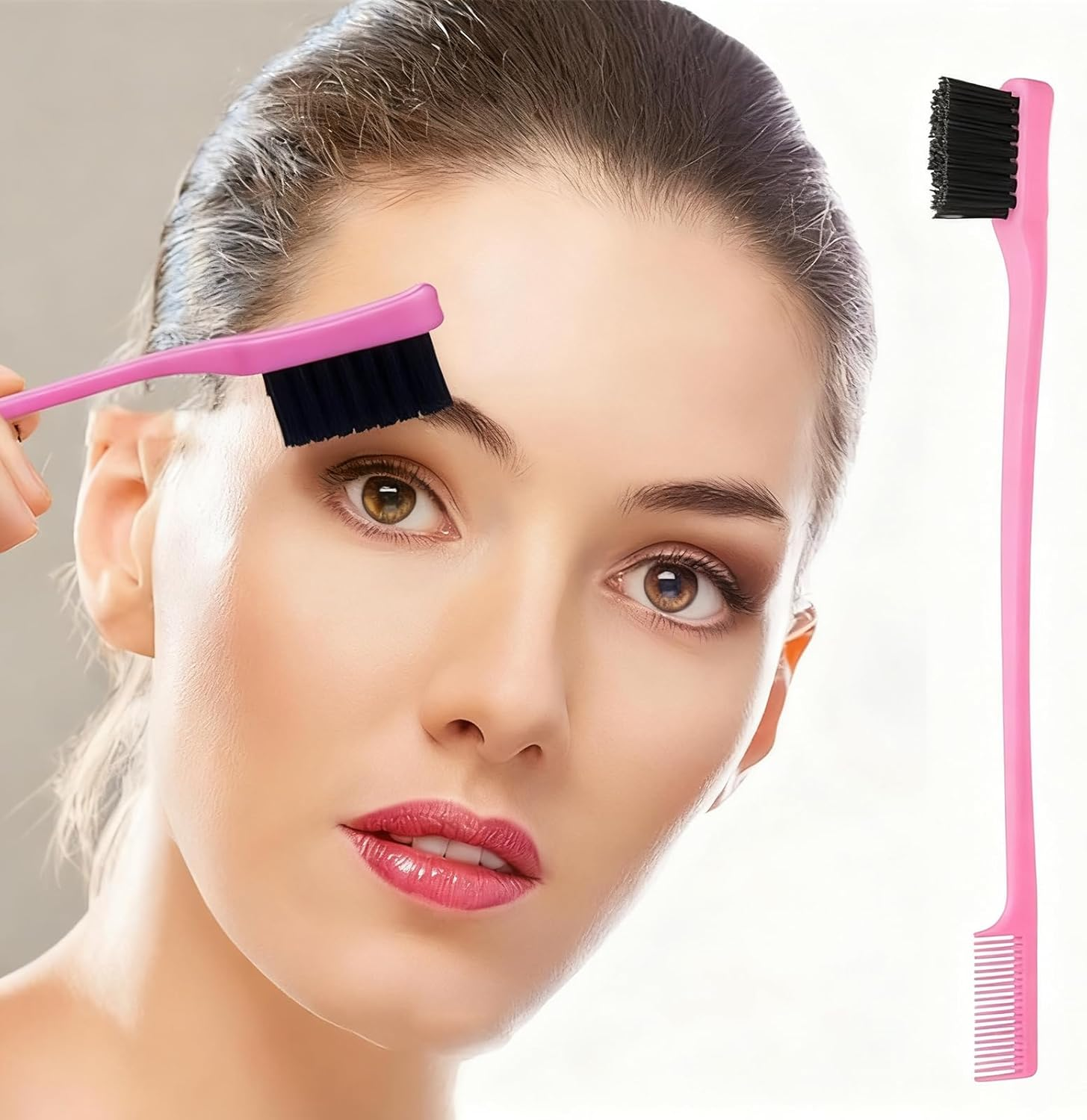 5Pcs Pink Slick Back Brush Set - Topsy Tail Tool, Volumizing Teasing Comb for Women & Girls, Flyaways Control & Edge Styling image number 2