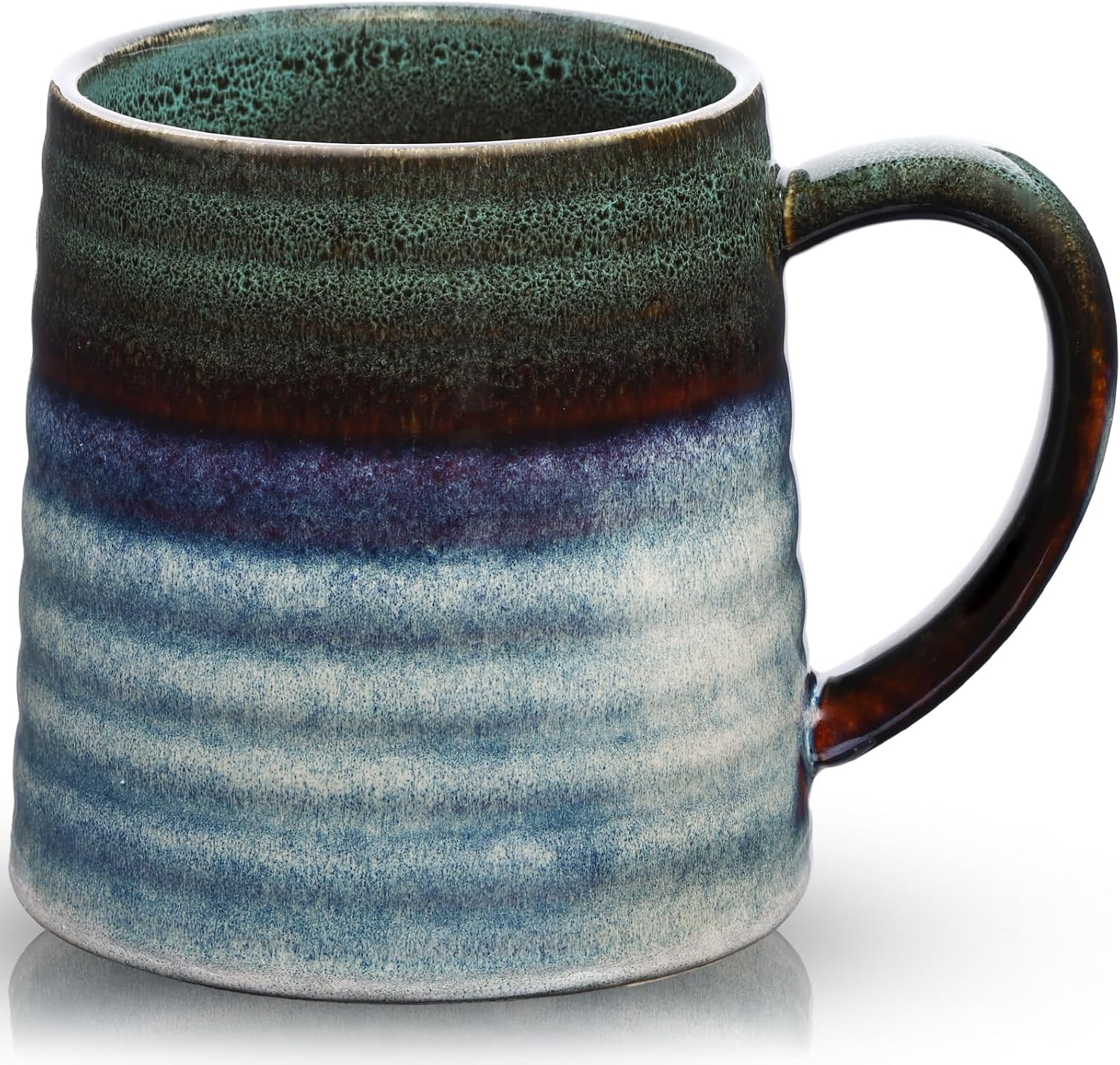 700Ml Extra Large Ceramic Coffee Mug with Big Handle, 25 Oz Handmade Glazed Oversized Tea Cup for Office and Home, Microwave, Dishwasher and Freezers Safe, Hot and Cold Drinking (Ink Green)