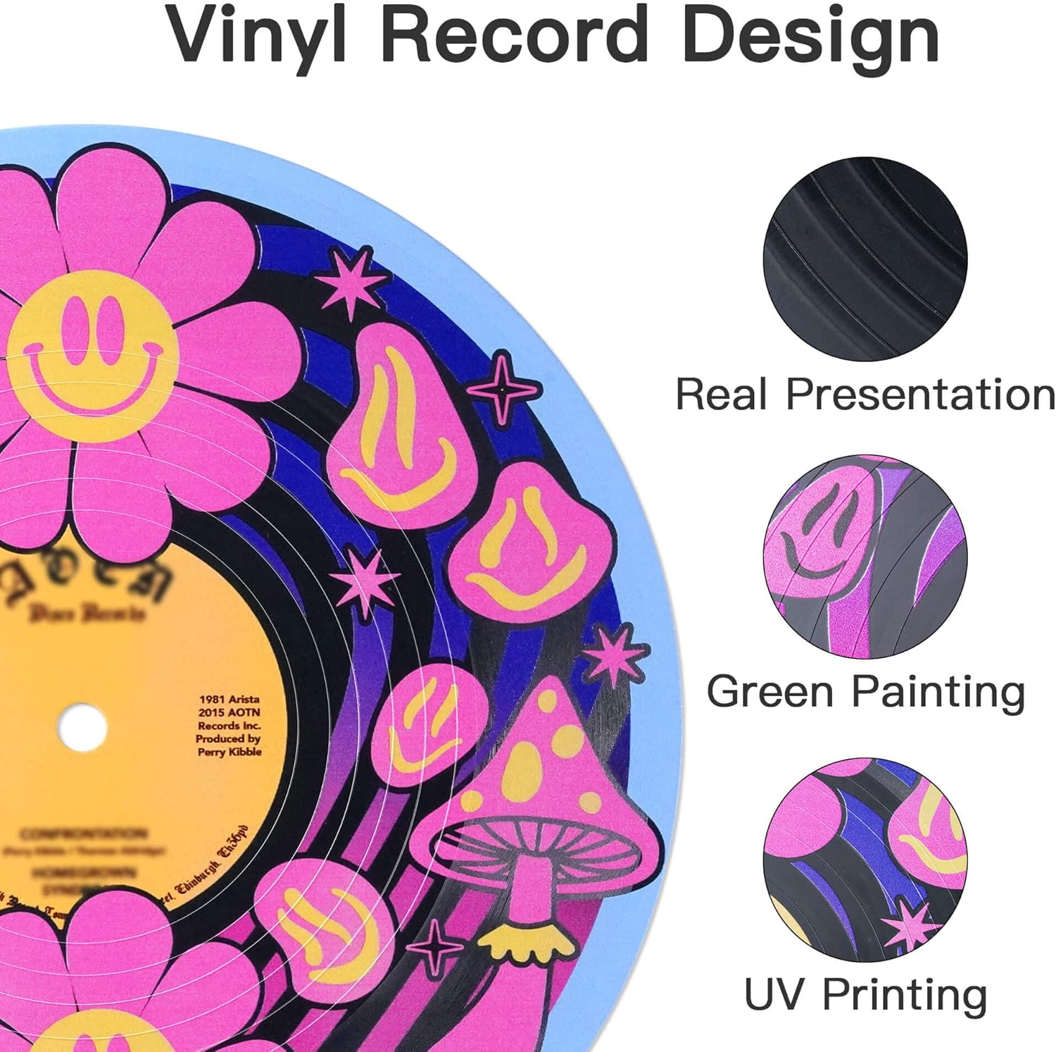 Putuo Decor Aesthetic Vinyl Record Set of 4 - Kawaii Indie Mushroom Room Decor, Pink Y2K for Teen Girls, Cute Pastel Danish for Kid'S Room (AMZVS0004) - Mushroom image number 7