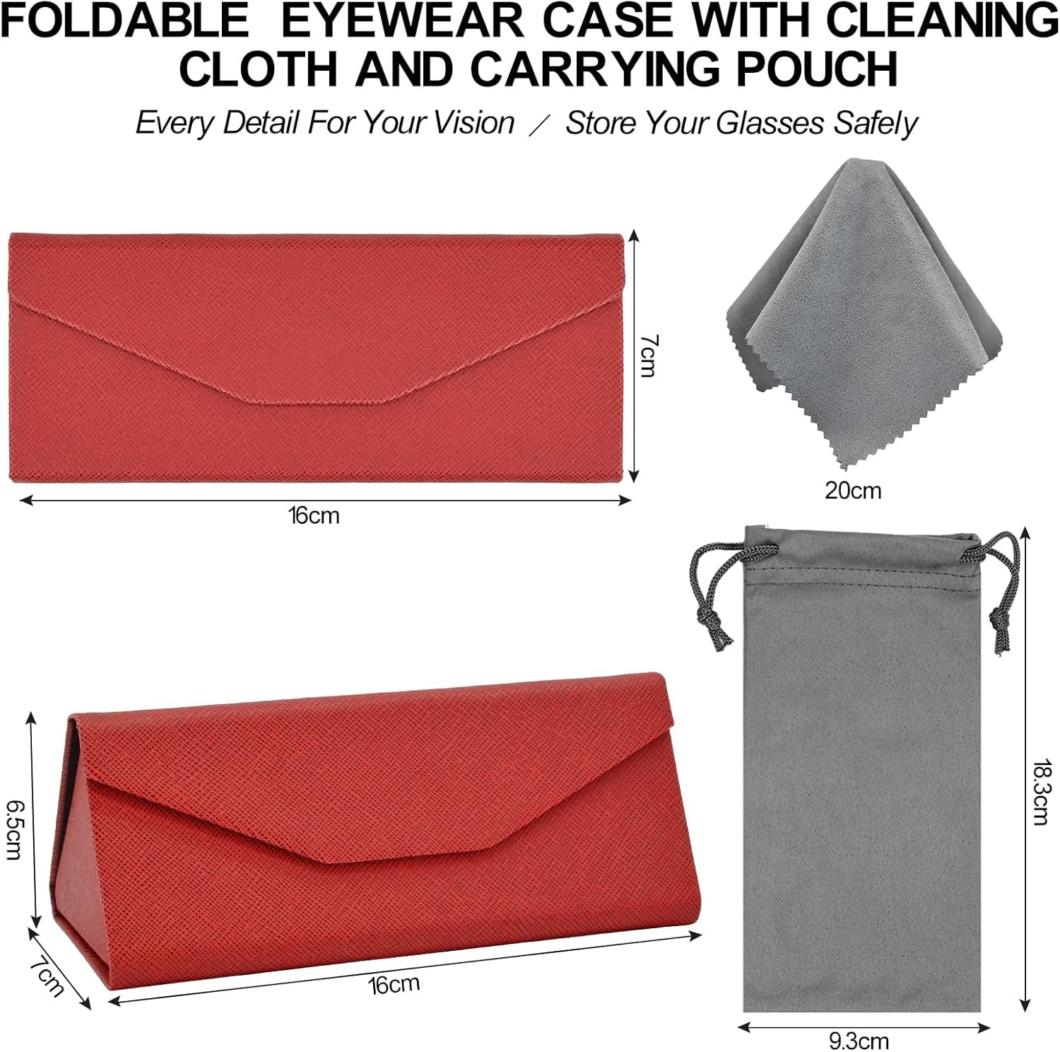 YOKONICO Foldable Eyeglass Case, PU Leather Glasses Case Portable Lightweight Sunglasses Storage Triangular Fold Holder - Blue image number 7