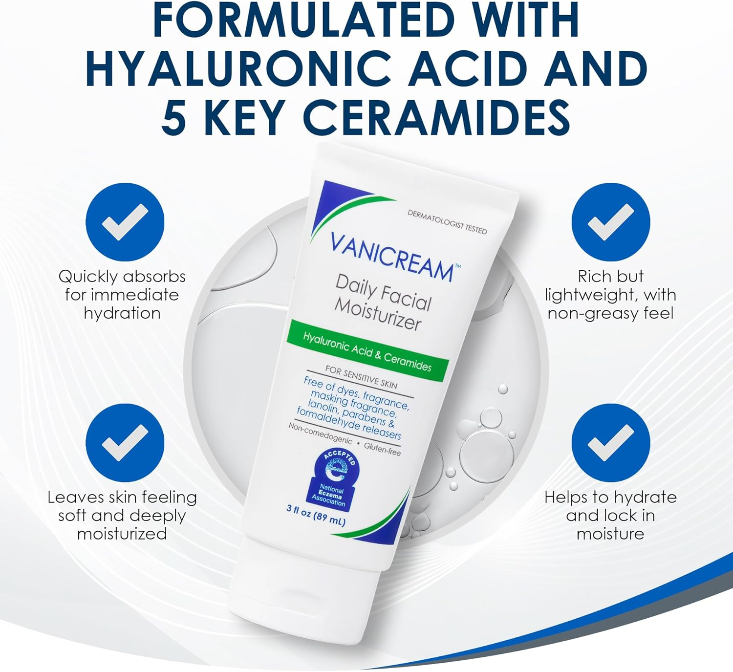 Vanicream Daily Facial Moisturizer with Ceramides and Hyaluronic Acid - 3 Fl Oz - Formulated without Common Irritants for Those with Sensitive Skin image number 2