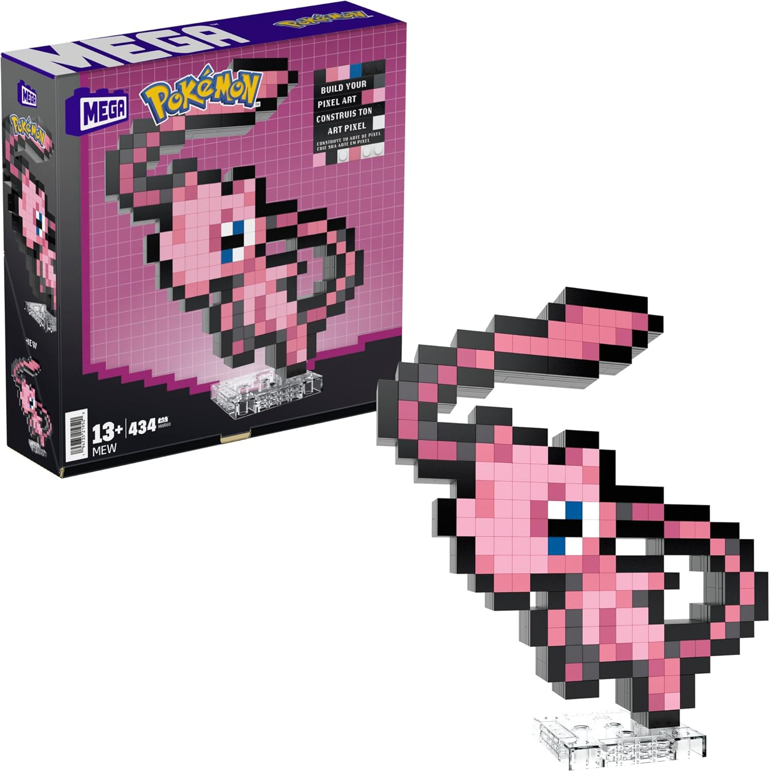 MEGA Pok&eacute;mon HWR80 Mew 434 Piece Retro Pixel Style Action Figure Building Set, Table or Wall Decor, Collector Toy to Assemble and Display image number 5