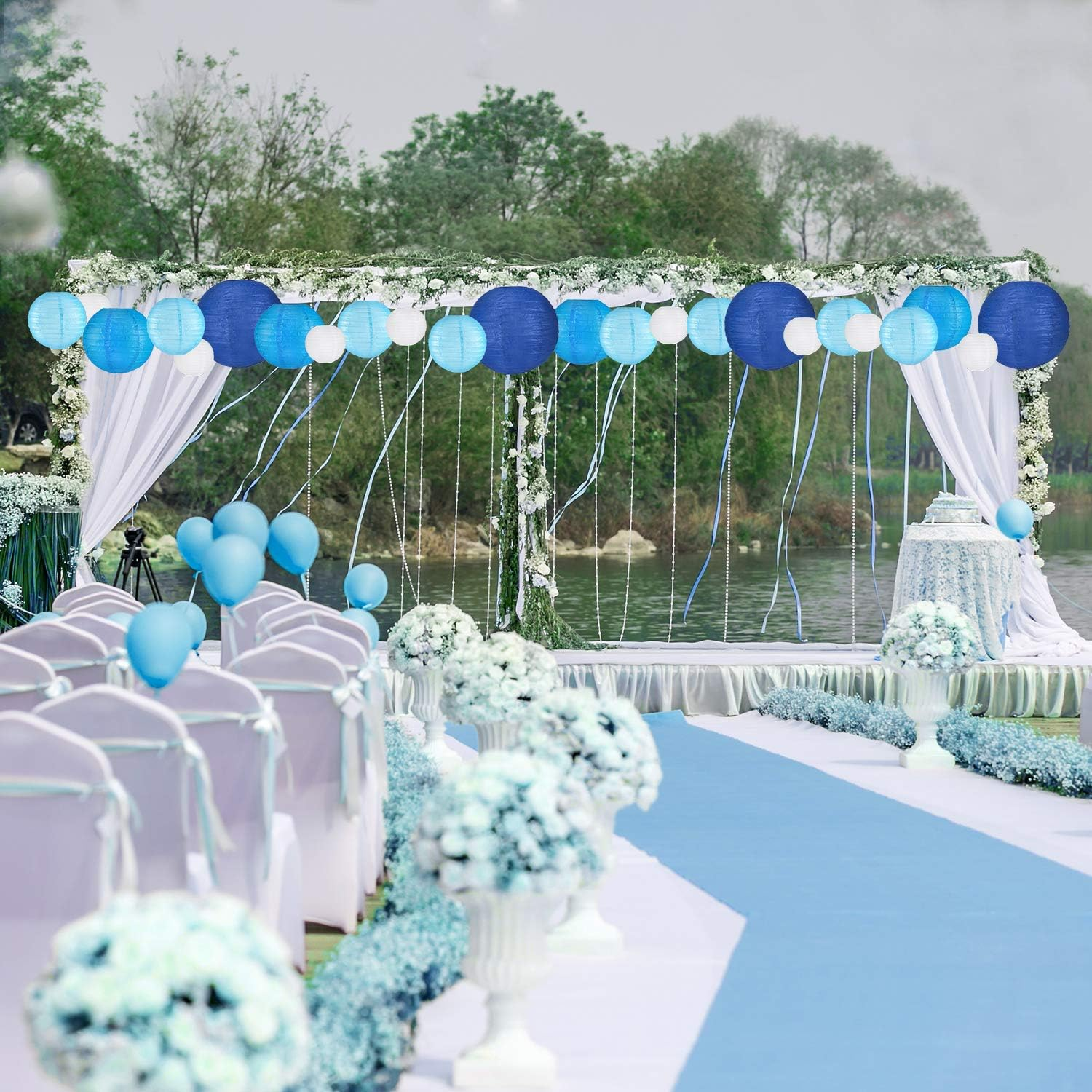 12PCS Paper round Lantern for Birthday Bridal Wedding Baby Shower Festival Party Decoration - Great for Indoor or Outdoor (Blue) image number 4