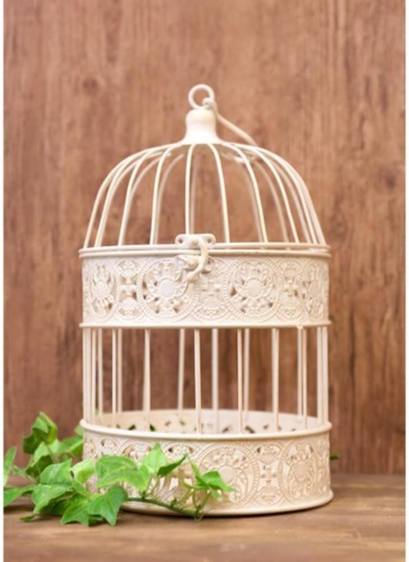 Akizuki Boeki Florist Bird Cage, round S/2, Antique White, L: W9.8 X D9.8 X H18.5 Inches (25 X 25 X 47 Cm), M: W 7.5 X D 7.5 X H 14.6 Inches (19 X 19 X 37 Cm), NBC302RD-W image number 3