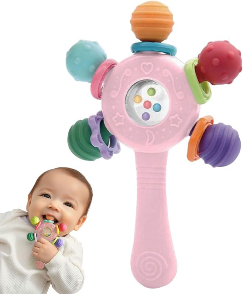 Baby Montessori Sensory Toys for 0-6 6-12 Months, Montessori Early Education Toy, Teething Toy for 3-6 Months, 6-12 Months, Rattle Stick Toy,Baby Rattle, Grasp Training Toy, Baby Teething Toys, Newborn Toys (Blue)