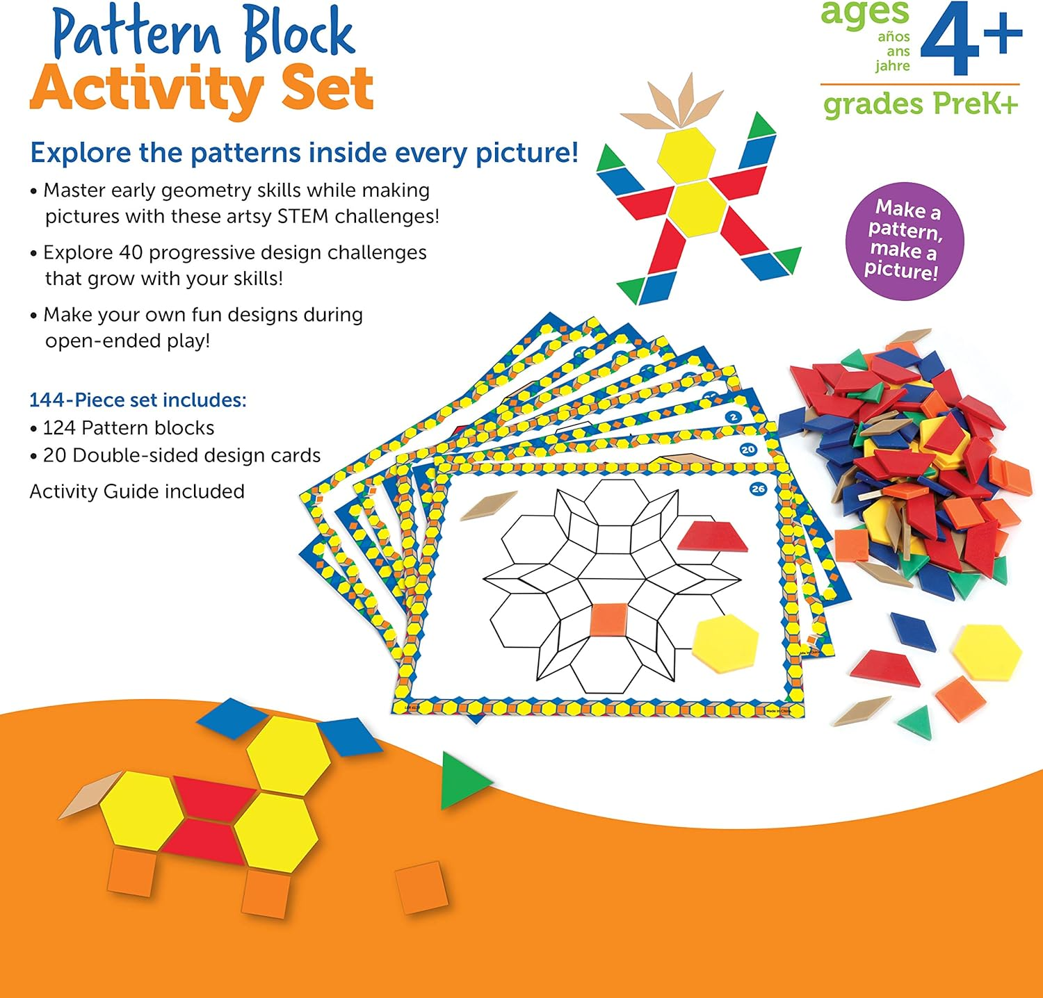 Learning Resources Pattern Block Activity Set, 20 Double-Sided Cards, Puzzles for Kids, for Kids, Ages 4+ image number 3