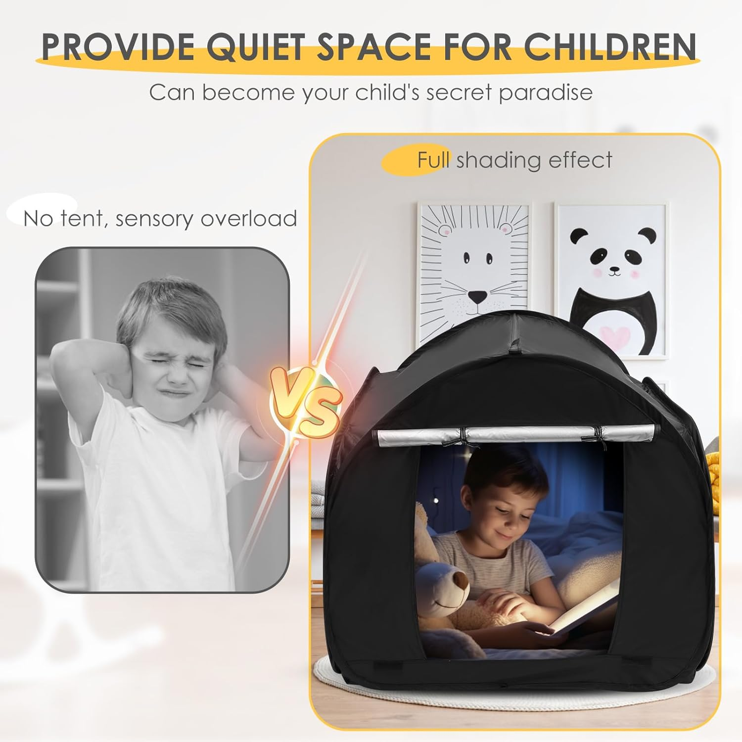 Portable Kids Sensory Tent Calm Corner Tent Foldable Pop up Tent Sensory Corner Blackout Sensory Play Tent Blackout Tent with Storage Bag for Autistic Children 35.4&times;35.4&times;35.4 Inch image number 2