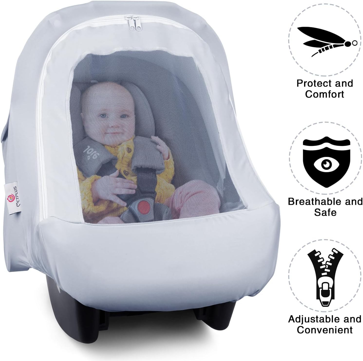 Metplus 2-In-1 Baby Car Seat Canopy, Multi Use Privacy Sun Shade, Protect Baby'S Safety with Style, Infant Carrier Covers for Boys & Girls - Cereal image number 5