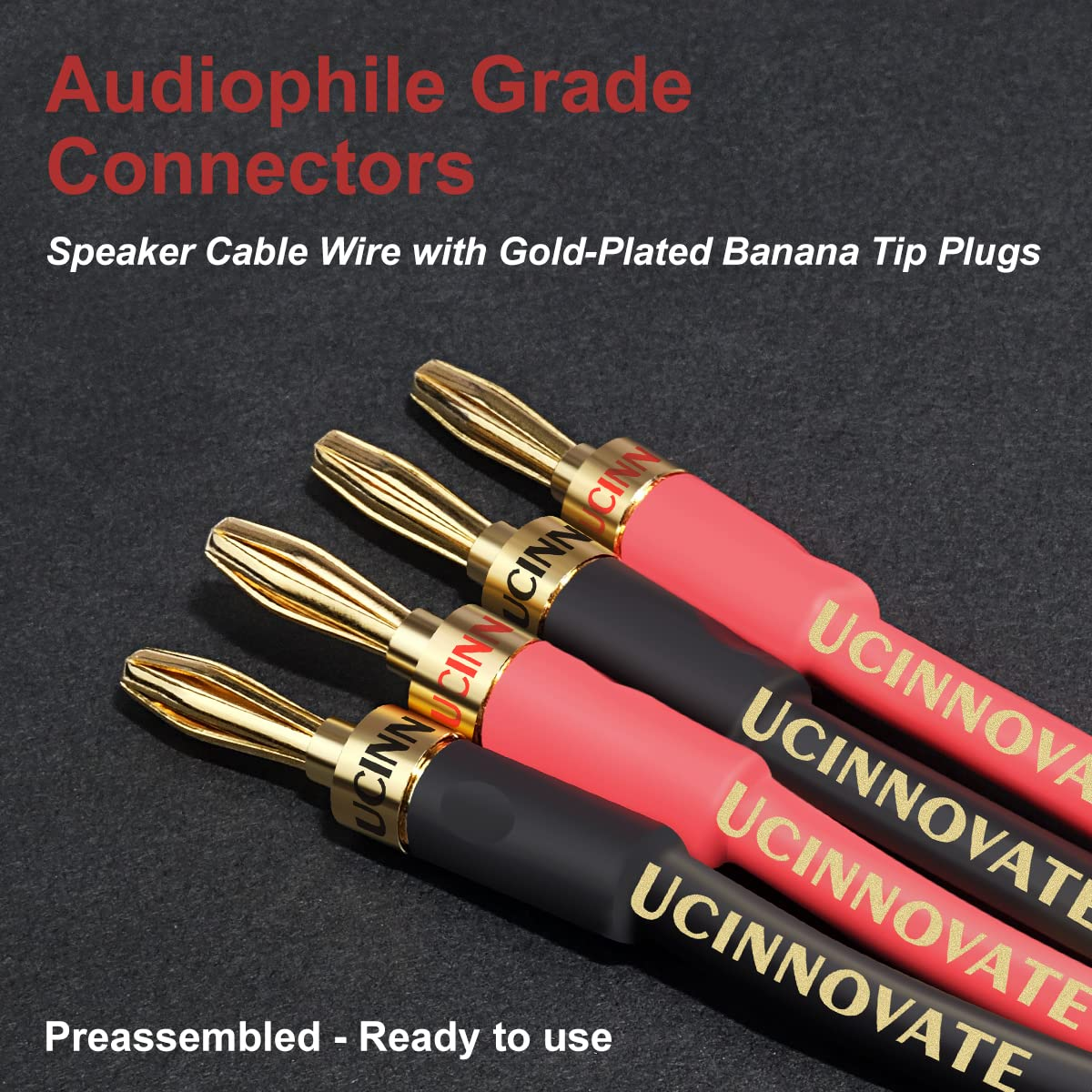 UCINNOVATE 2 Pack 13AWG Speaker Cables with Banana Plug, (1.5M / 4.9FT) Hifi Speaker Wire with Gold-Plated Banana Tip Plugs, Male to Male Copper Audio Cable Speaker Cord Connector for Home Theater image number 6