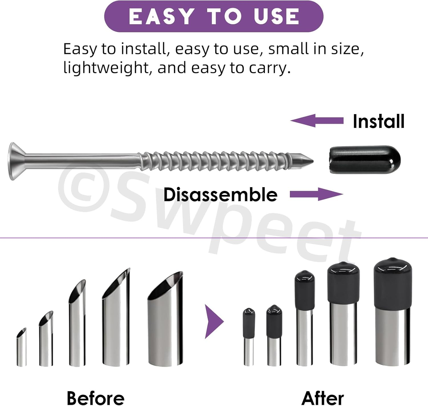 Swpeet Vinyl Rubber End Caps, 150 Pack Flexible Bolt Screw Covers Caps round Thread Protector Caps for Metal Tubing Rod Bolts, Black (500) image number 1