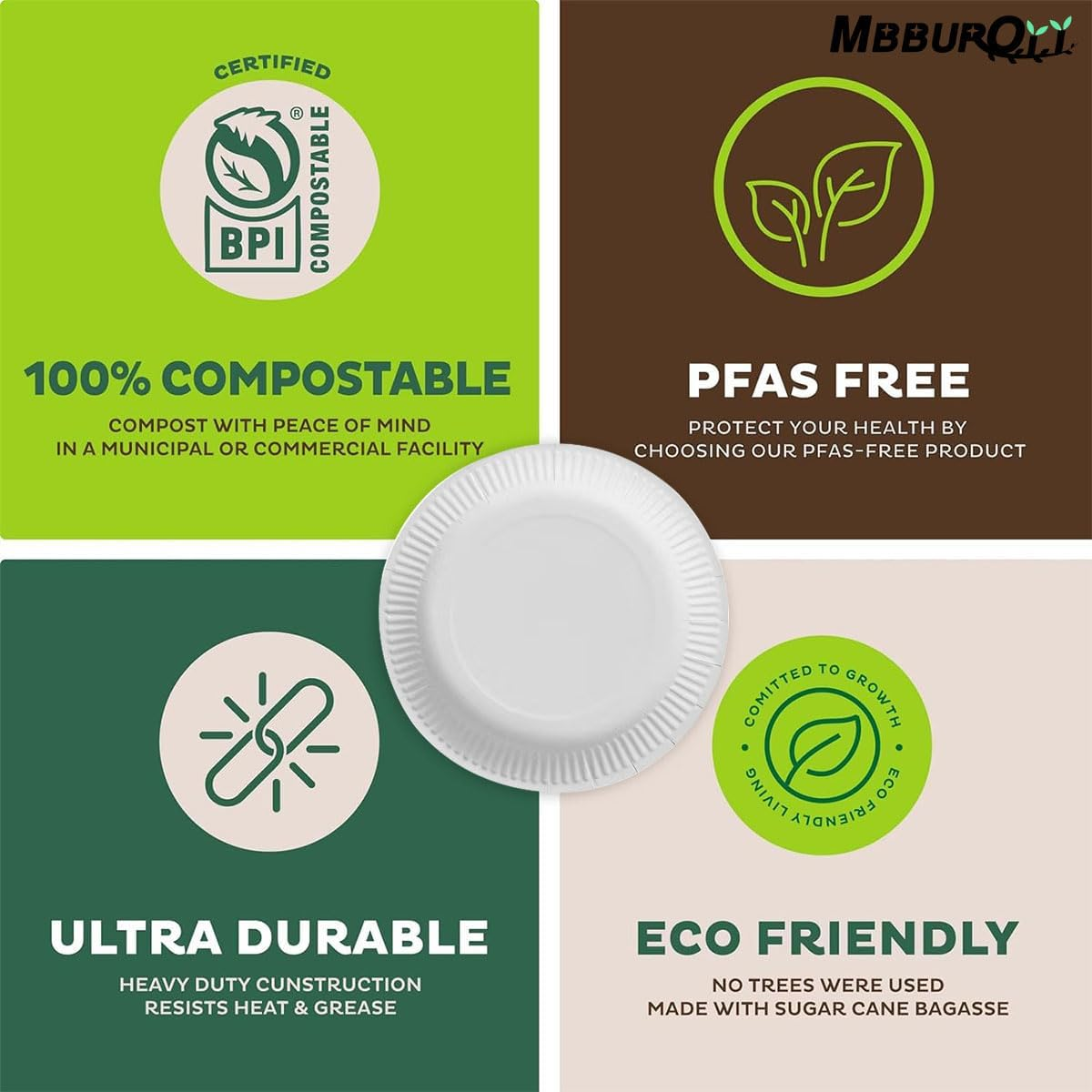 MBBUROYY 100% Compostable Small Paper Plates, 100 Pack 7 Inch Disposable Paper Plates, Uncoated Biodegradable Plates Made of Sugar Cane Fibers, Perfect for Sandwich, Cake, and Snack - 9'' Inch image number 6