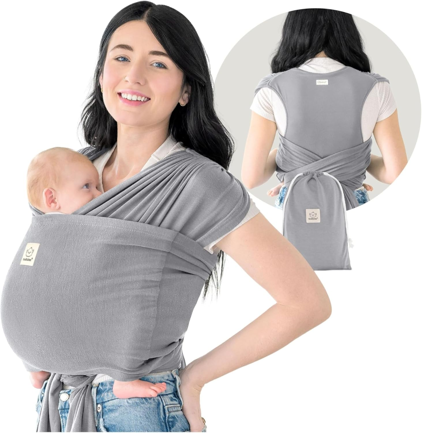 Keababies Baby Wrap Carrier Ring Sling - Easy to Wear, Adjustable D-Lite Baby Carrier Newborn to Toddler, Infant Carrying Shirt, Hands Free Bonding, Breathable Fabric Wearing Wrap (Stone Gray)