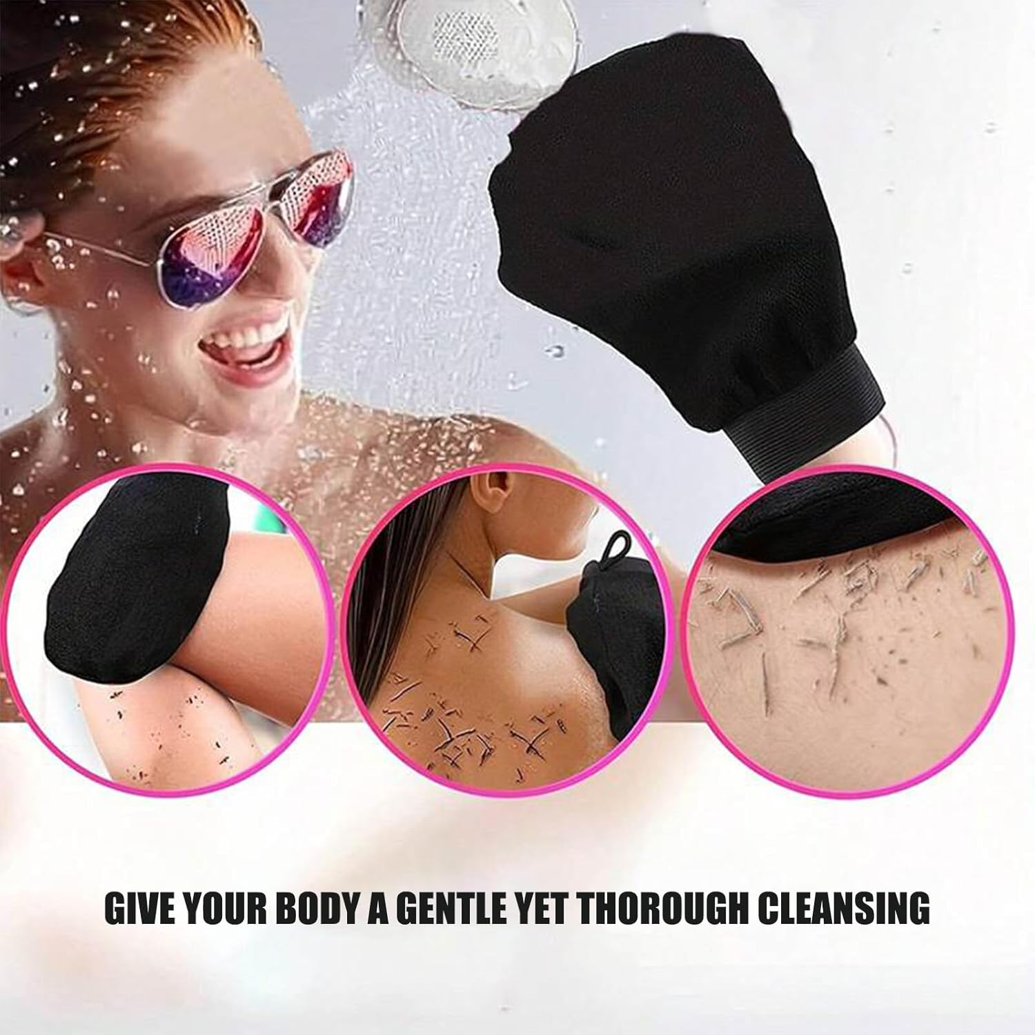 Xolixorium Exfoliating Glove Korean Exfoliating Mitt Body Scrubber for Dead Skin Removal before Self Tanning for Women and Men Black Pair image number 5